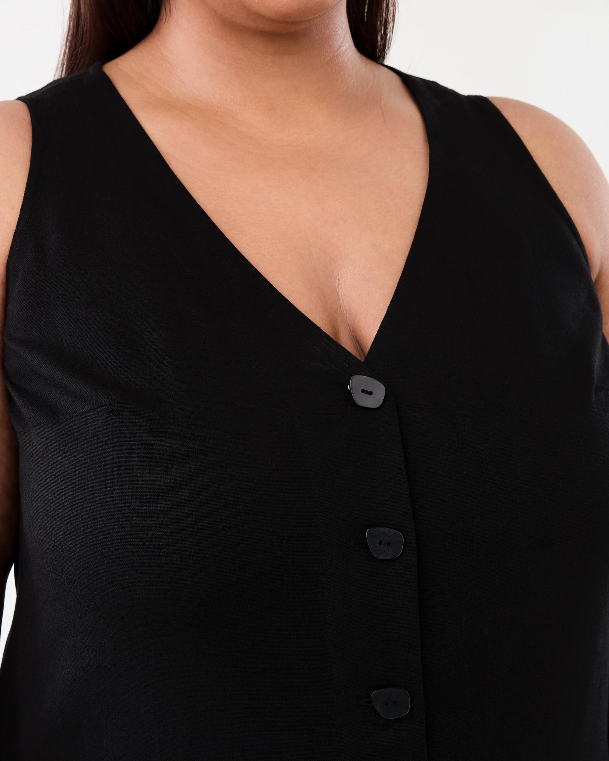 5 Curve Sleeveless Button Through Midi Dress Black, 5 of 7