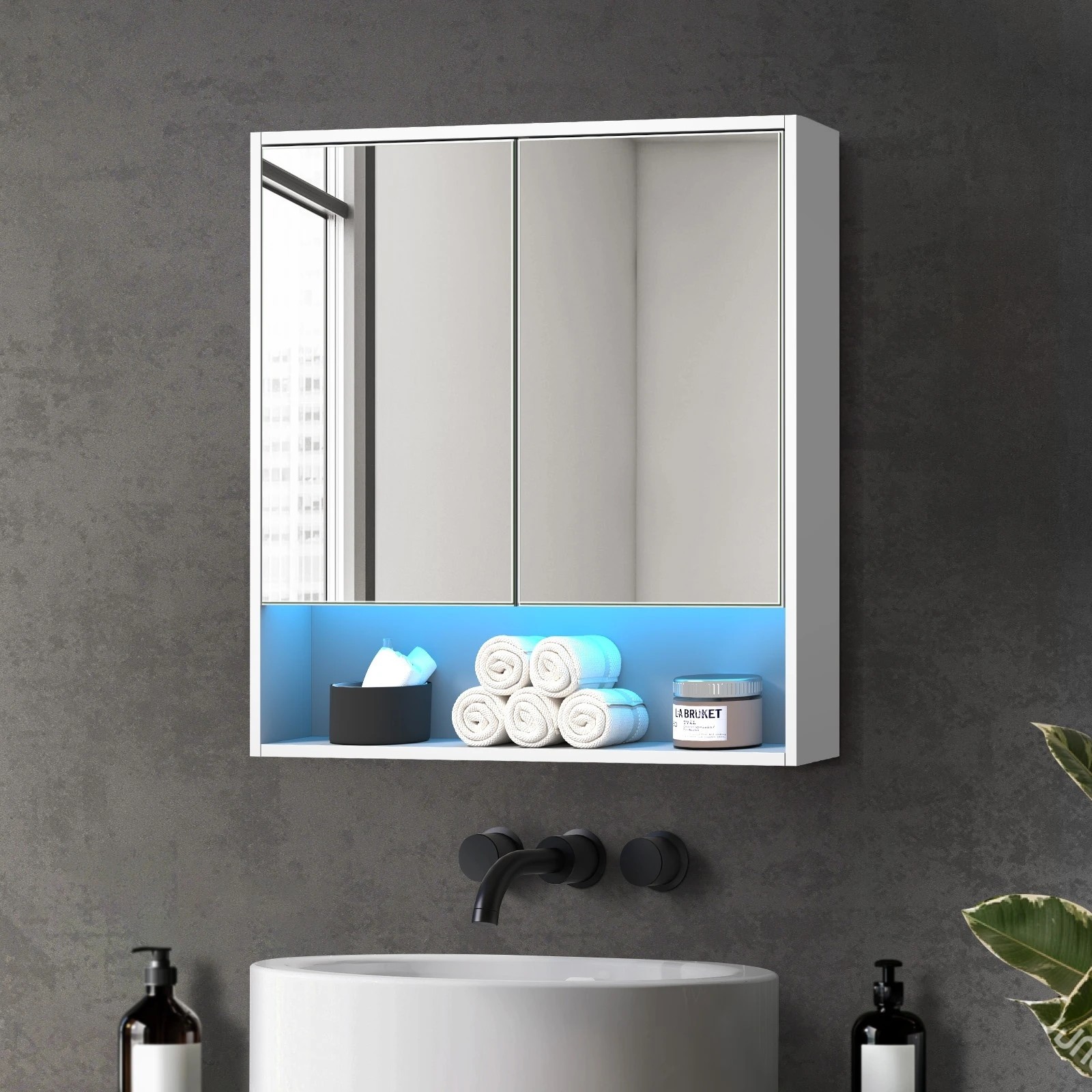 2 Welba Bathroom Mirror Cabinet Storage 750x750mm - White, 2 of 7