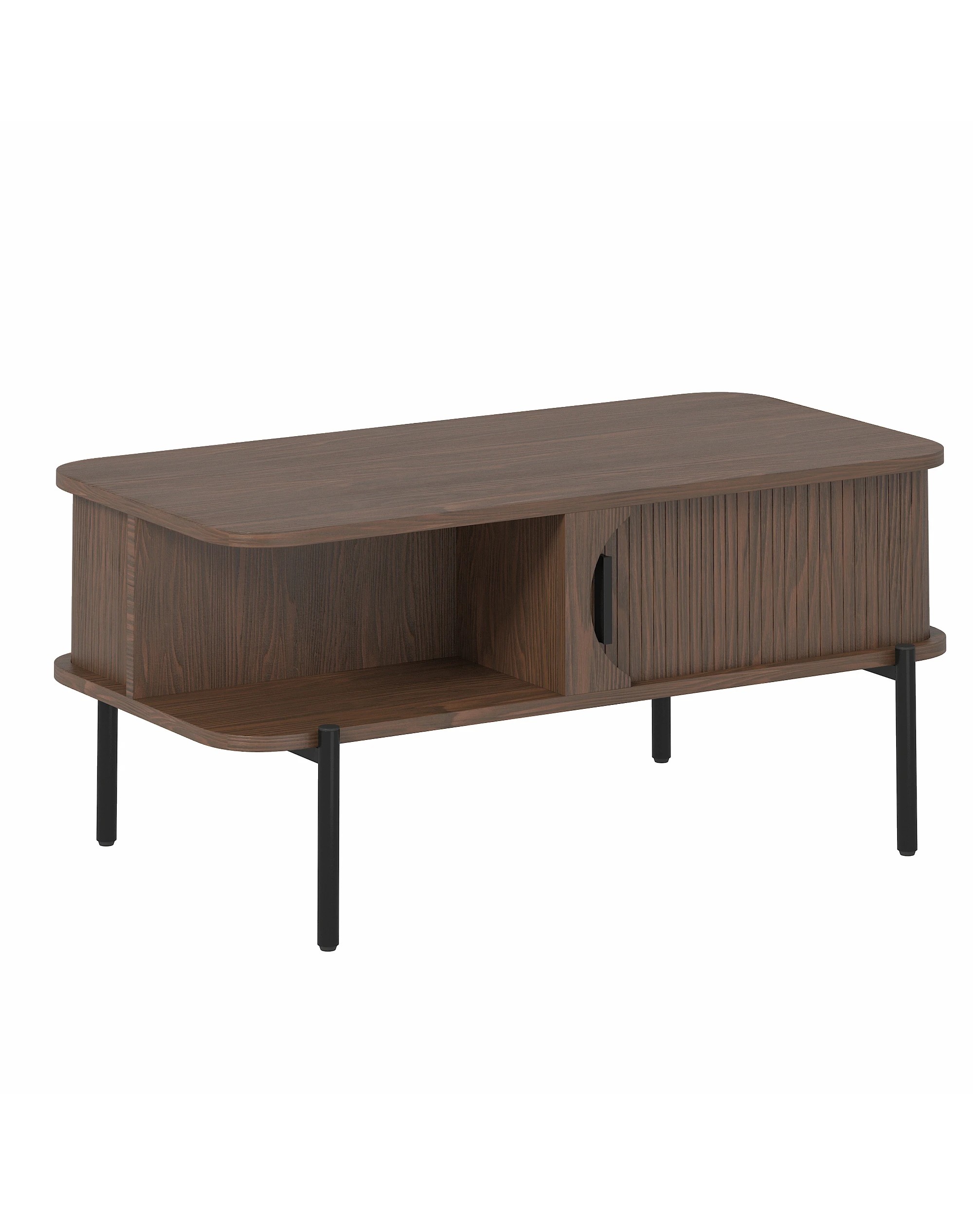 1 Advwin Coffee Table Fluted Center Table with Sliding Door - Brown, 1 of 6
