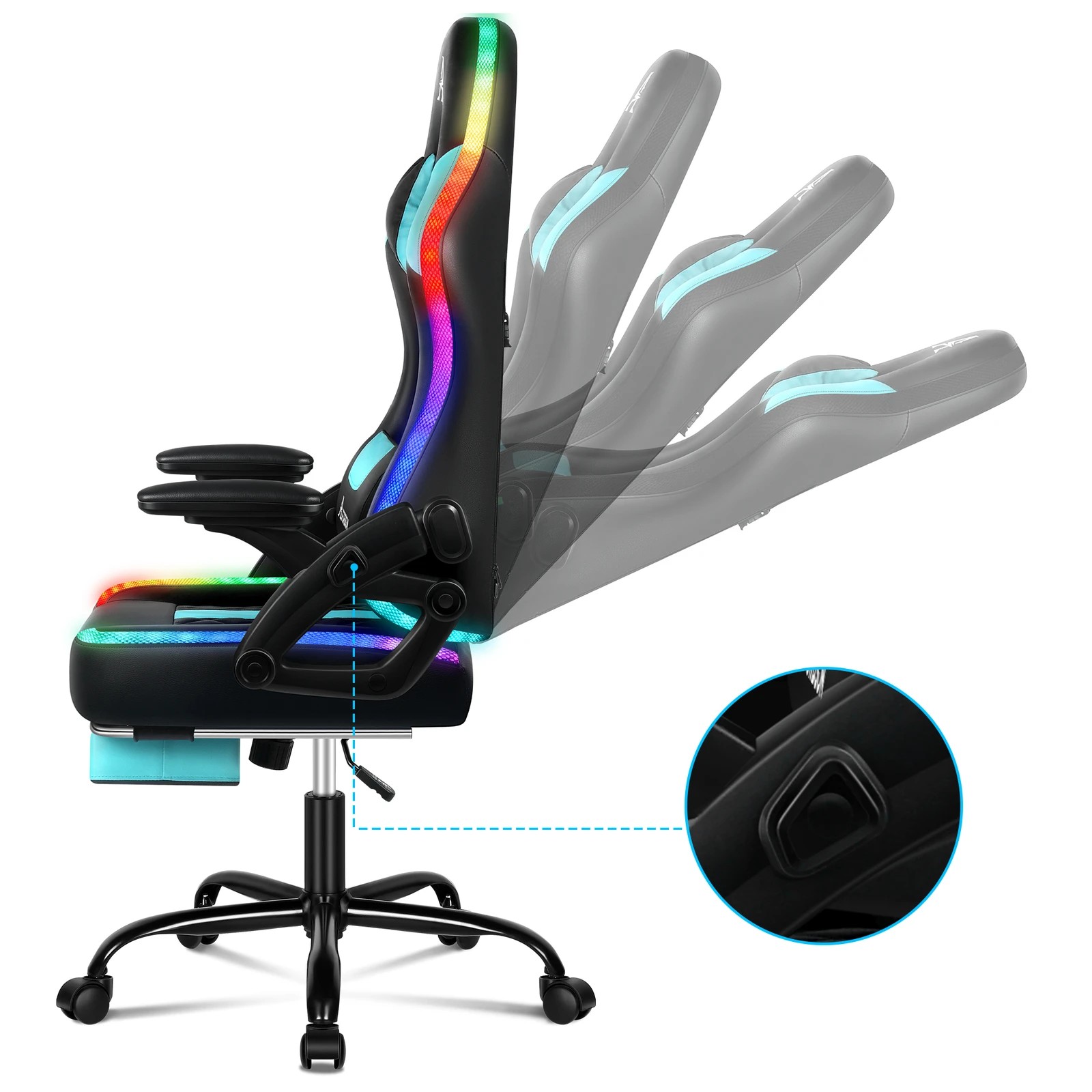8 Alfordson Gaming Chair Office Massage 12 RGB LED Computer Leather - Cyan, 8 of 10