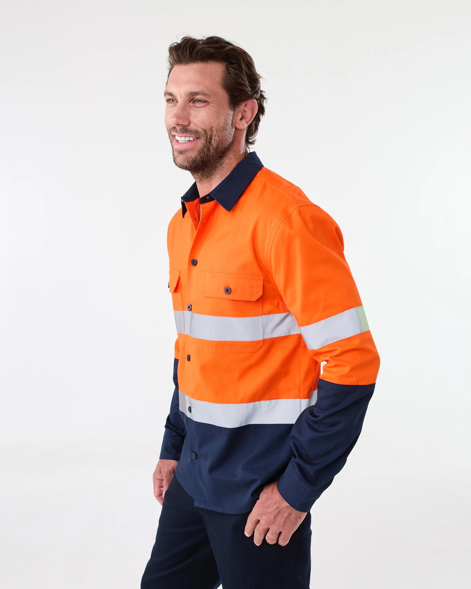 2 Workwear Hi-Visiblity Long Sleeve Reflective Shirt SAFETY ORANGE, 2 of 6
