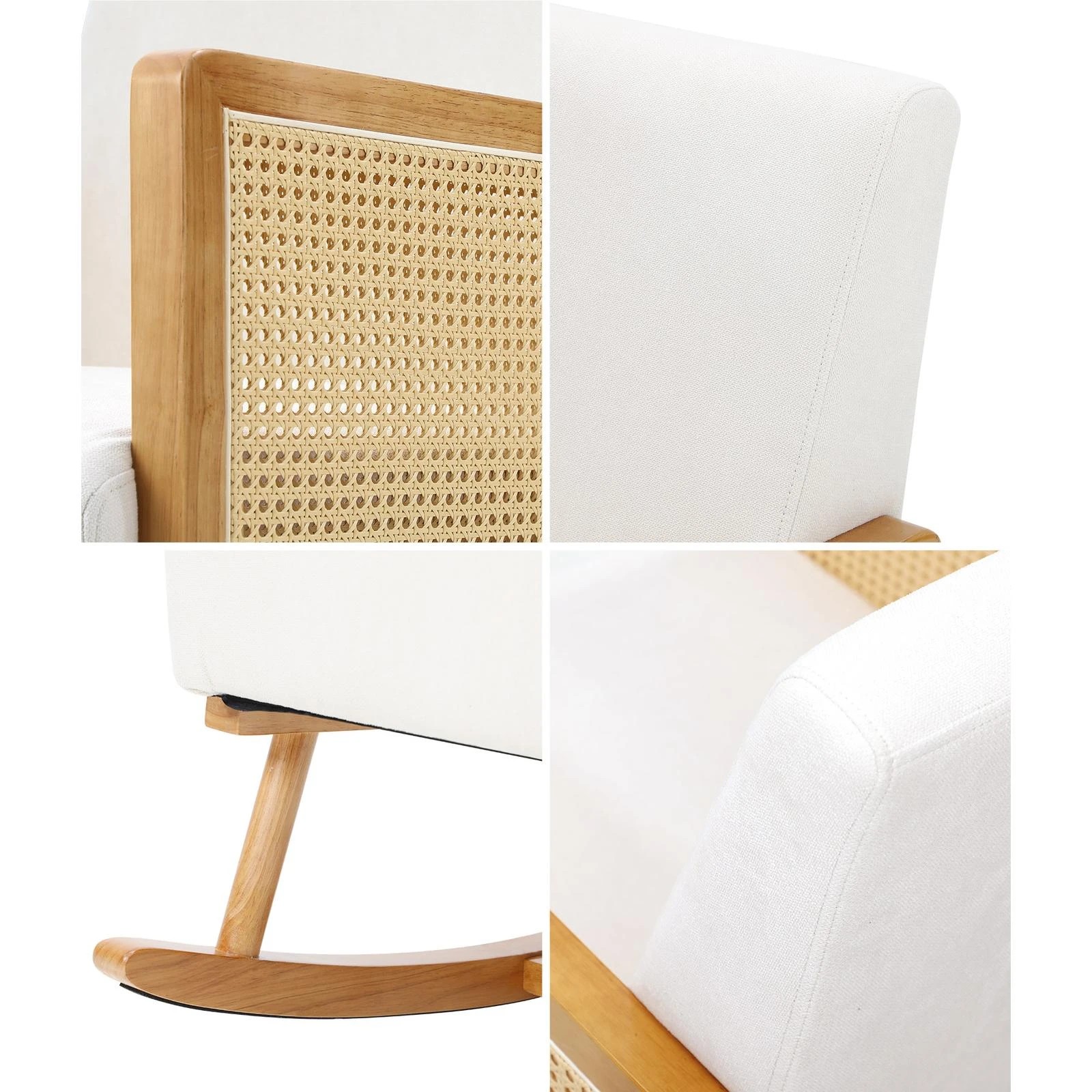 4 Oikiture Rocking Chair Nursing Armchair Linen Accent Chairs Pe Rattan
 - Beige, 4 of 10