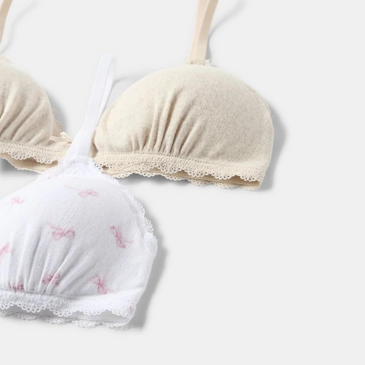 2 2 Pack Pointelle Bralette Pink Bows, 2 of 10