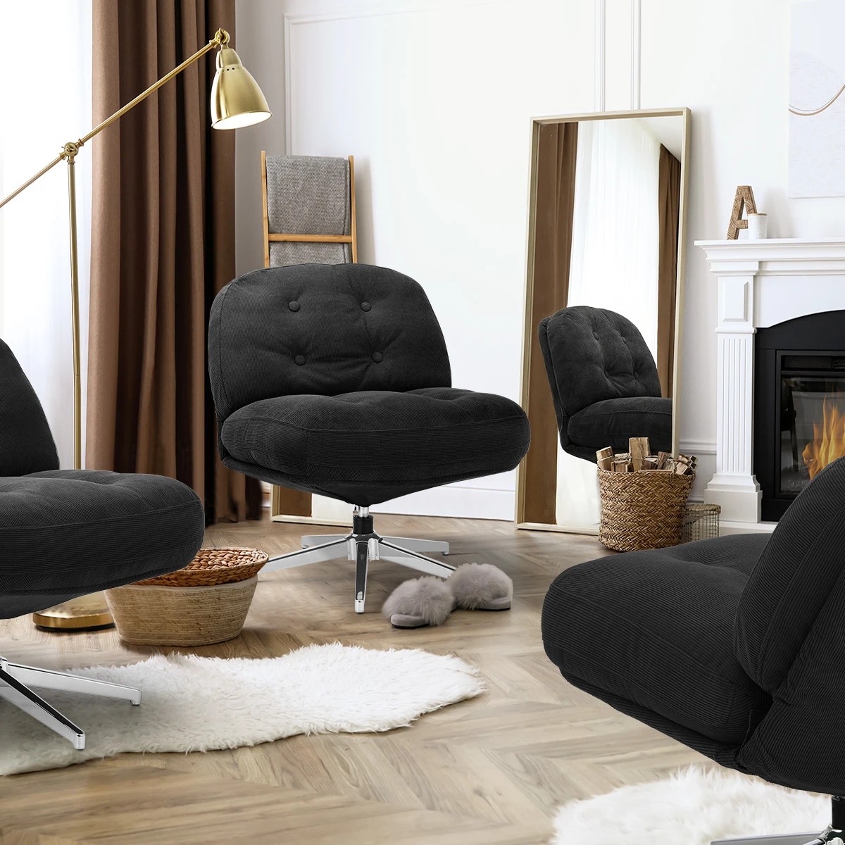 6 Oikiture 2x Armchair Swivel Lounge Chair Padded Accent Chairs Polyester - Black, 6 of 10