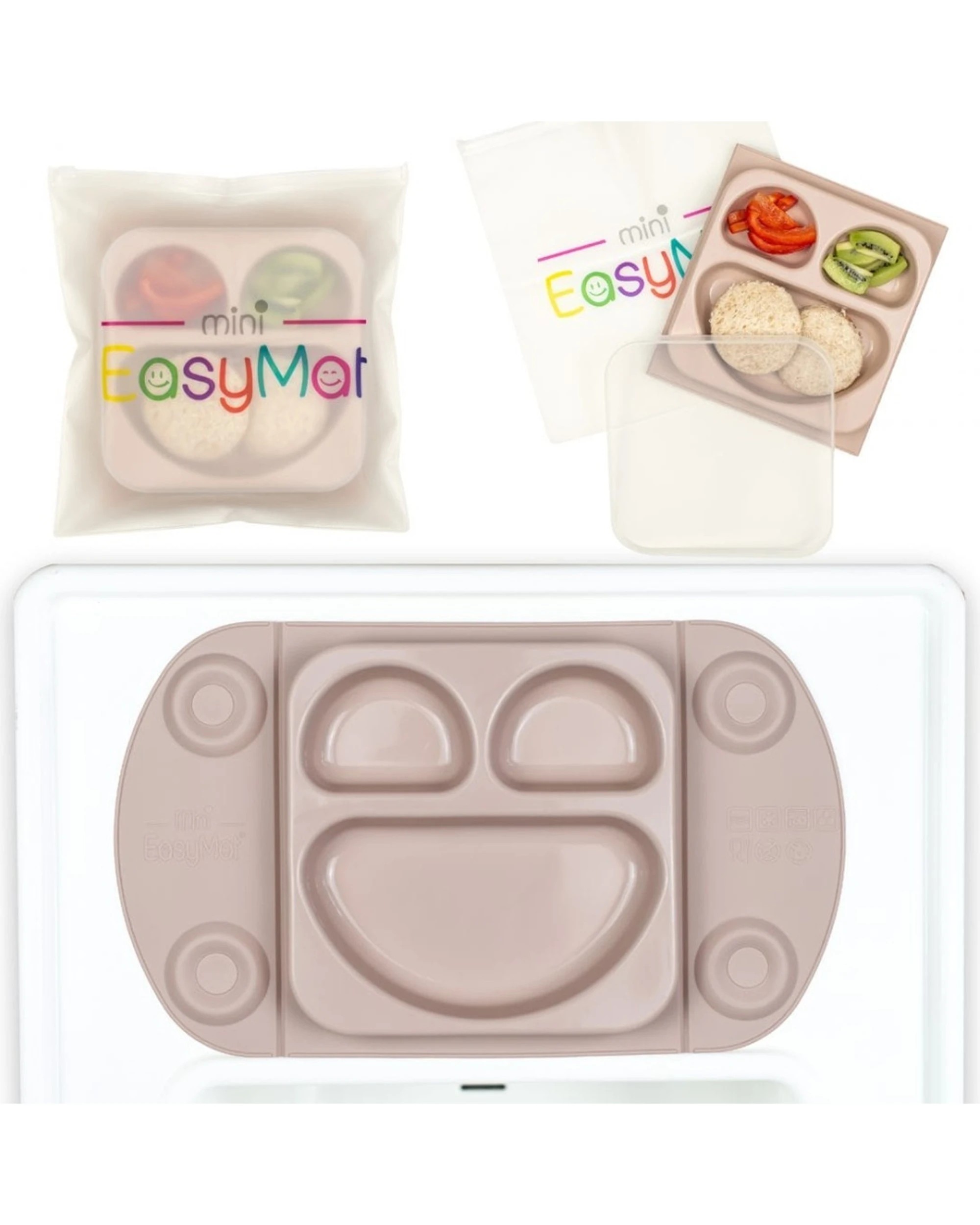 2 EasyTots Easymat Mini Feeding Plate 5 Point Suction Baby Led Weaning Cappuccino - Brown, 2 of 2