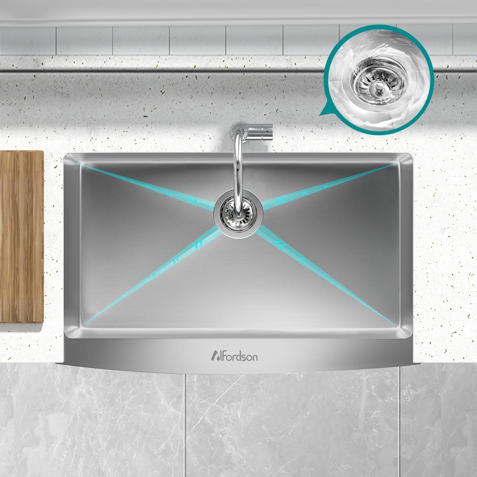 3 Alfordson Farmhouse Kitchen Sink 81x50cm Stainless Steel Basin Single Bowl - Silver, 3 of 9