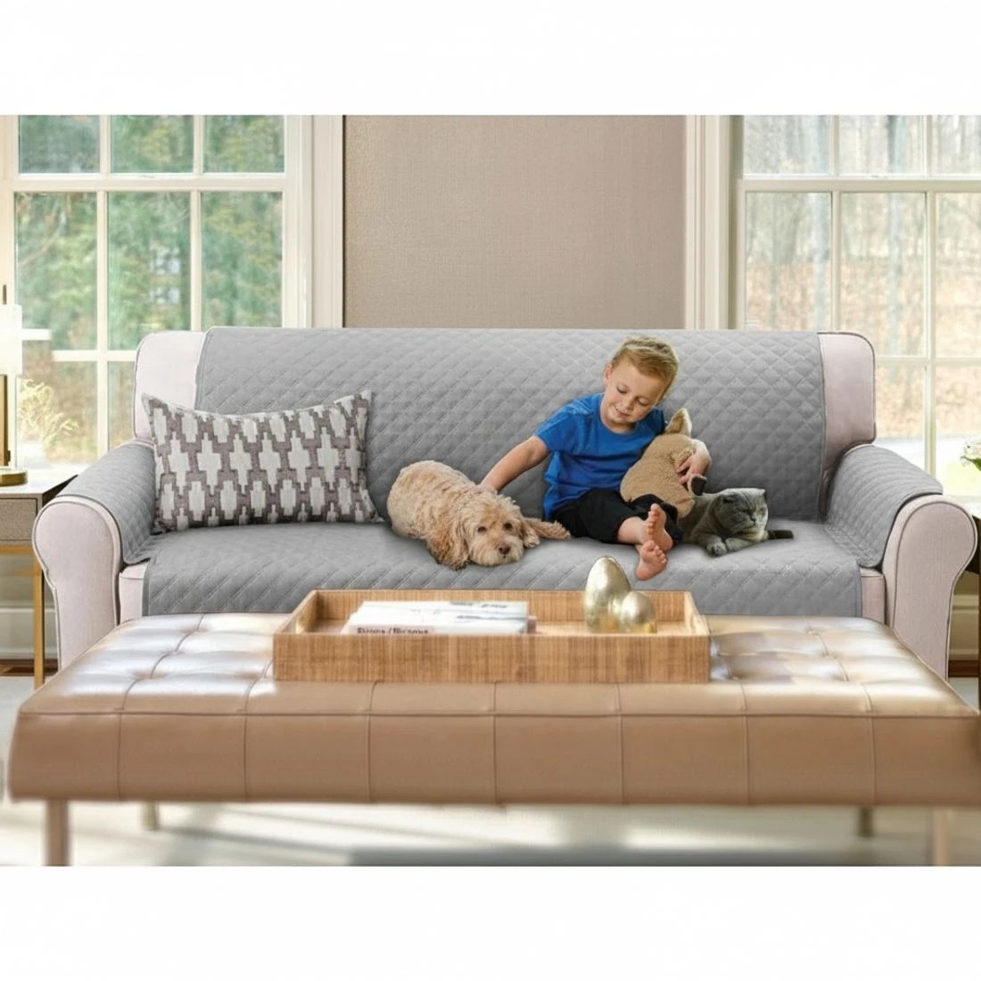 6 Artiss Sofa Cover Couch Covers 3 Seater Quilted - Grey, 6 of 6