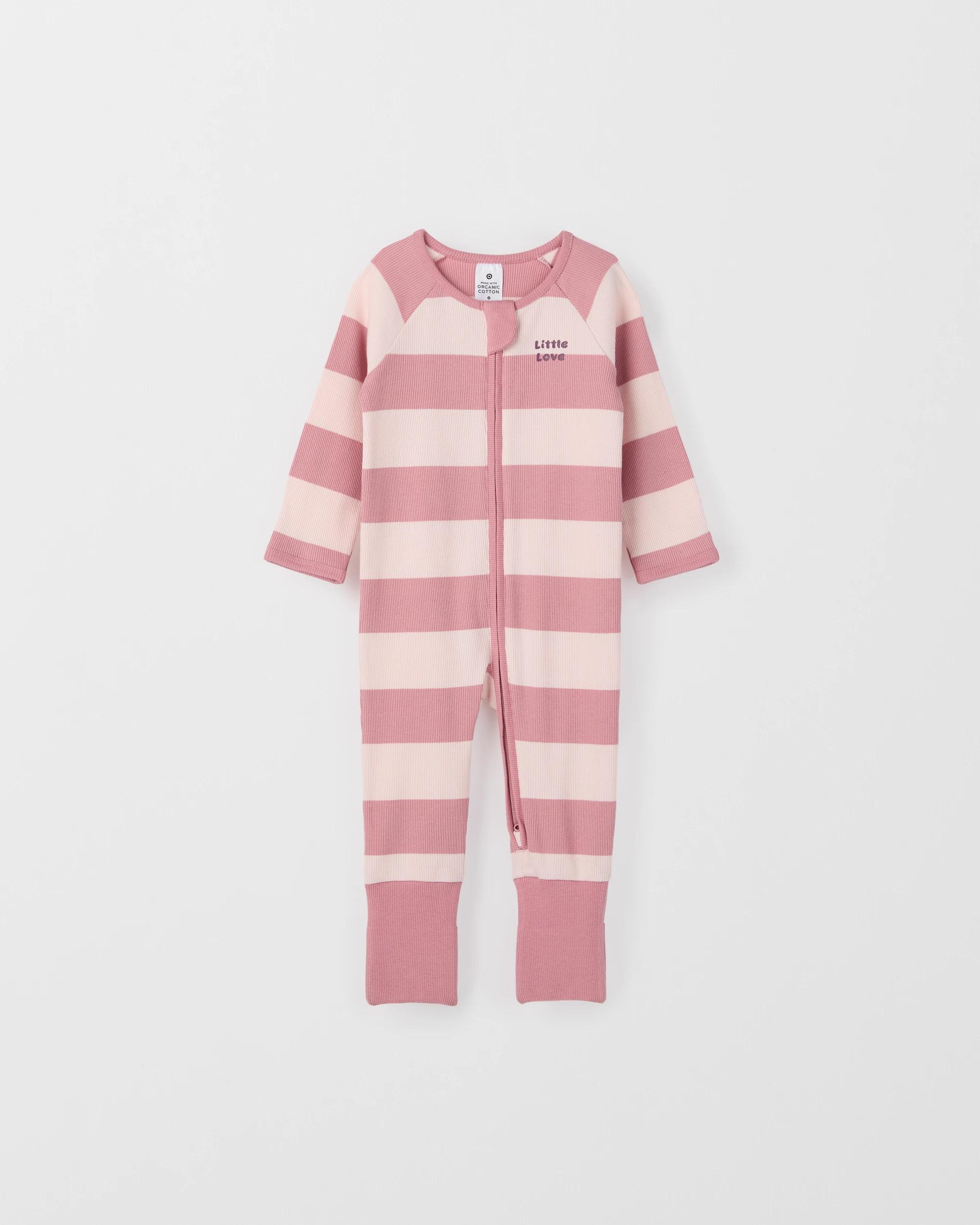 1 Target Baby Baby Organic Cotton Rib Zip Footless Coverall MAUVE STRIPE, 1 of 2