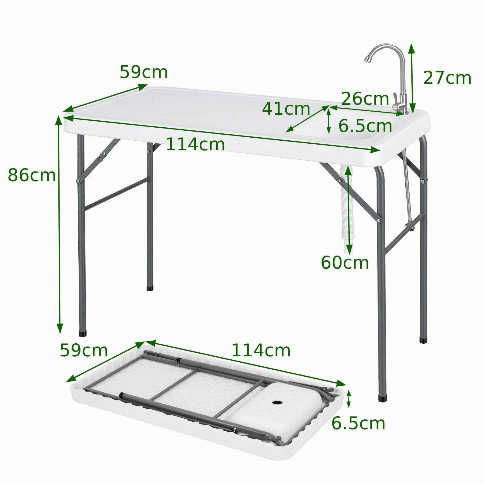 4 Costway 114cm Folding Camping Table Fish Cleaning Table w/Sink Outdoor Picnic Table - White, 4 of 4