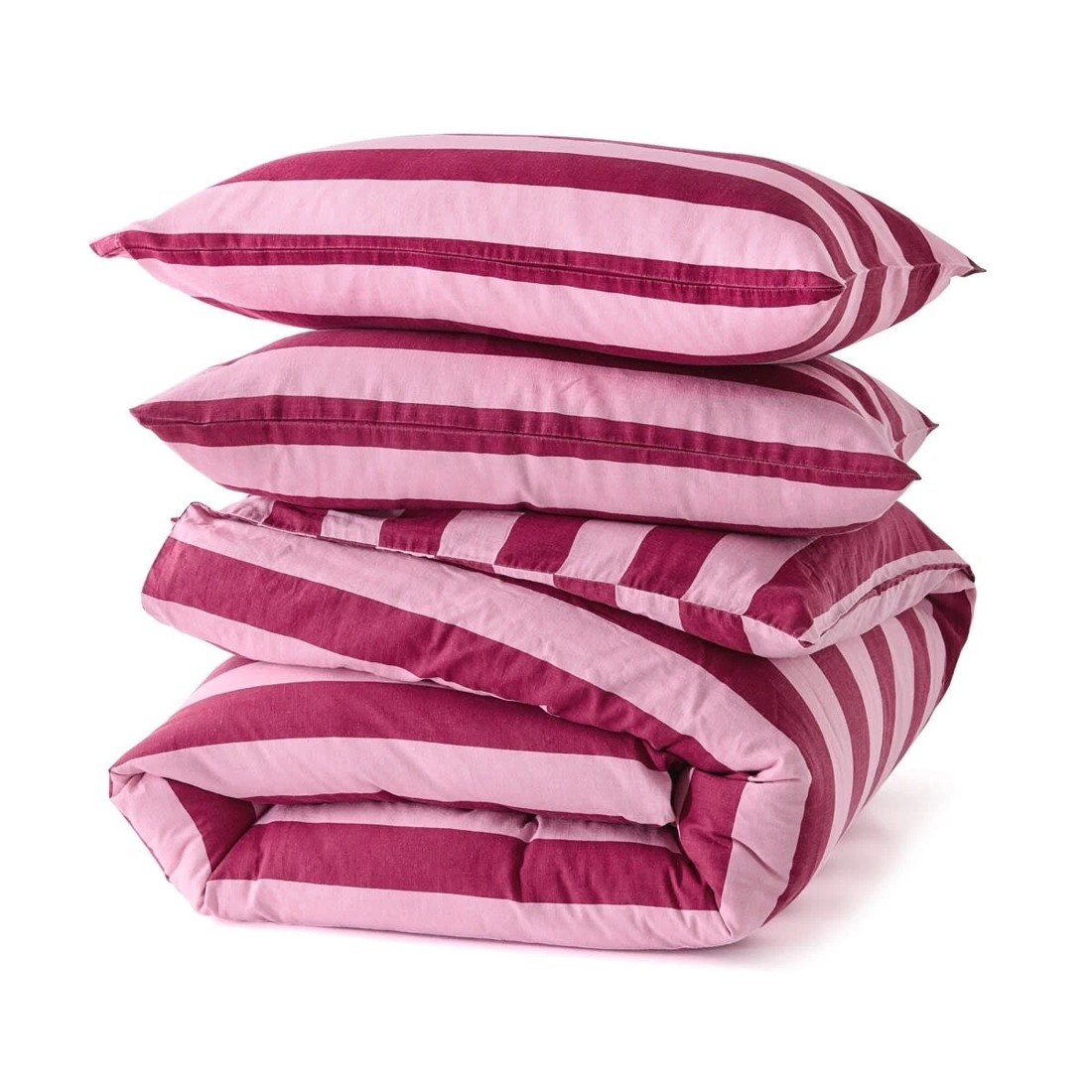 5 Stripe Linen Cotton Quilt Cover Set - King Bed, Berry, 5 of 7
