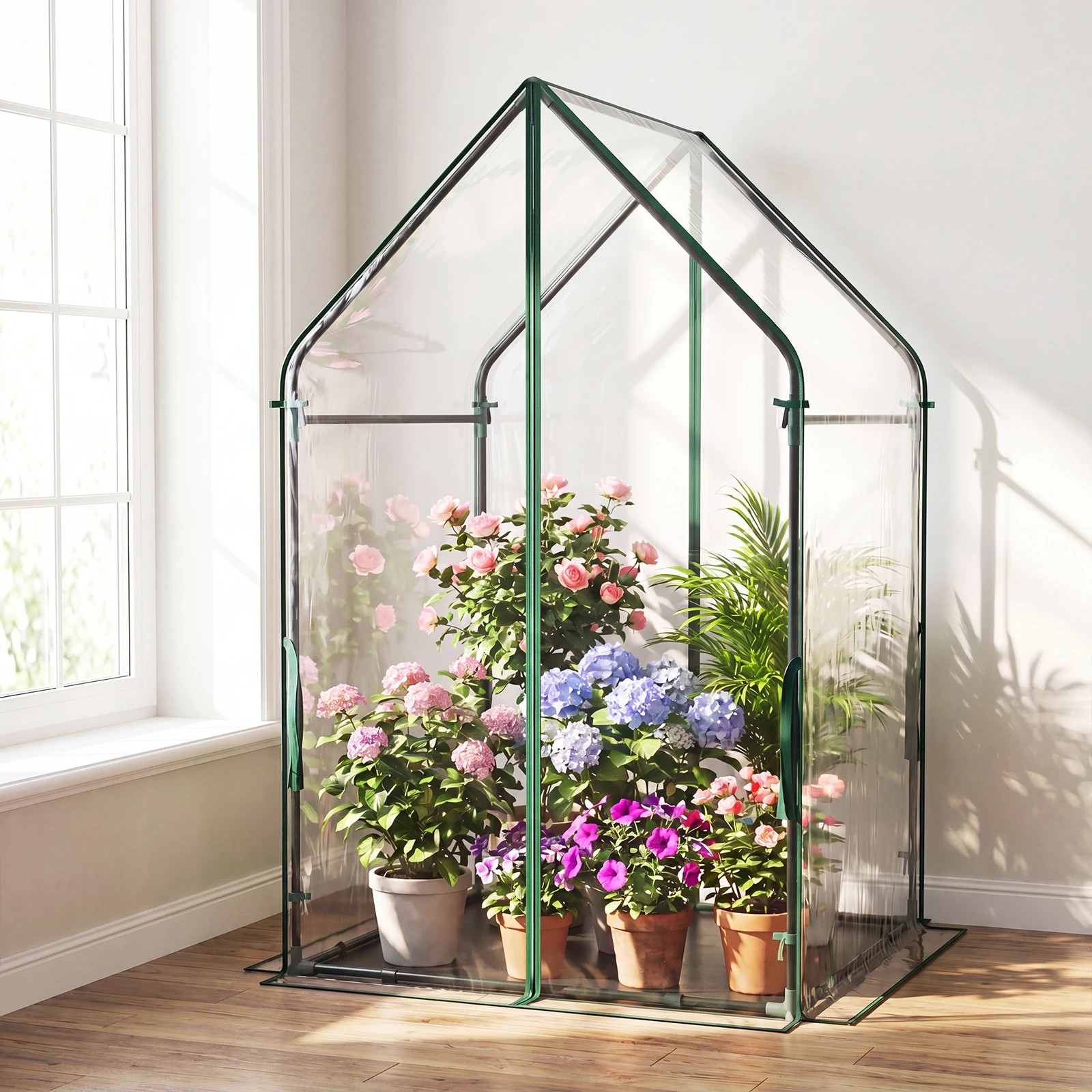 4 Costway Mini Green House Waterproof Bottom Mat Portable Greenhouse Plant Tent 91x91x155CM, 4 of 4