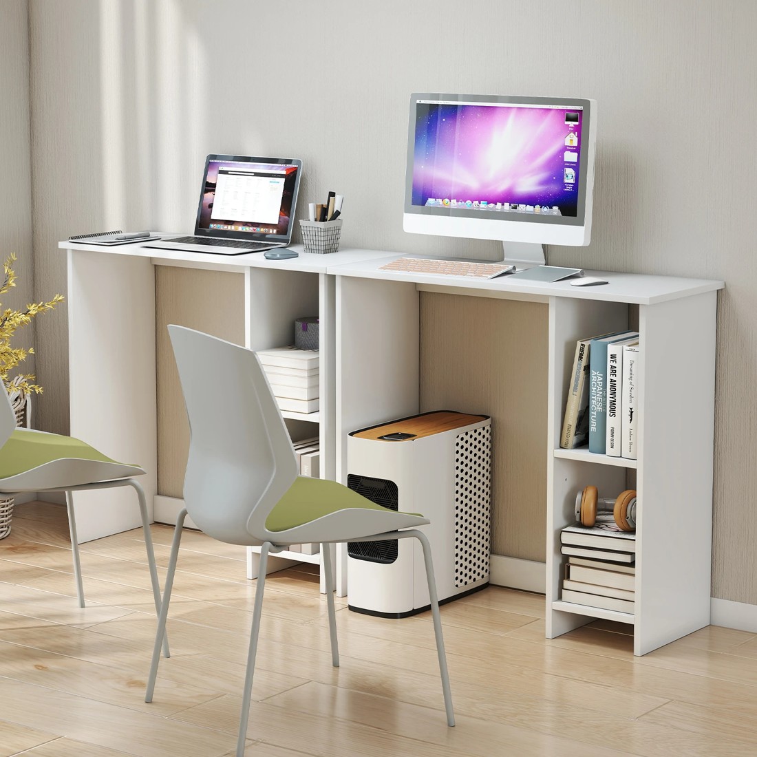 8 Costway 80cm Wood Computer Desk Home Office Desk - White, 8 of 9