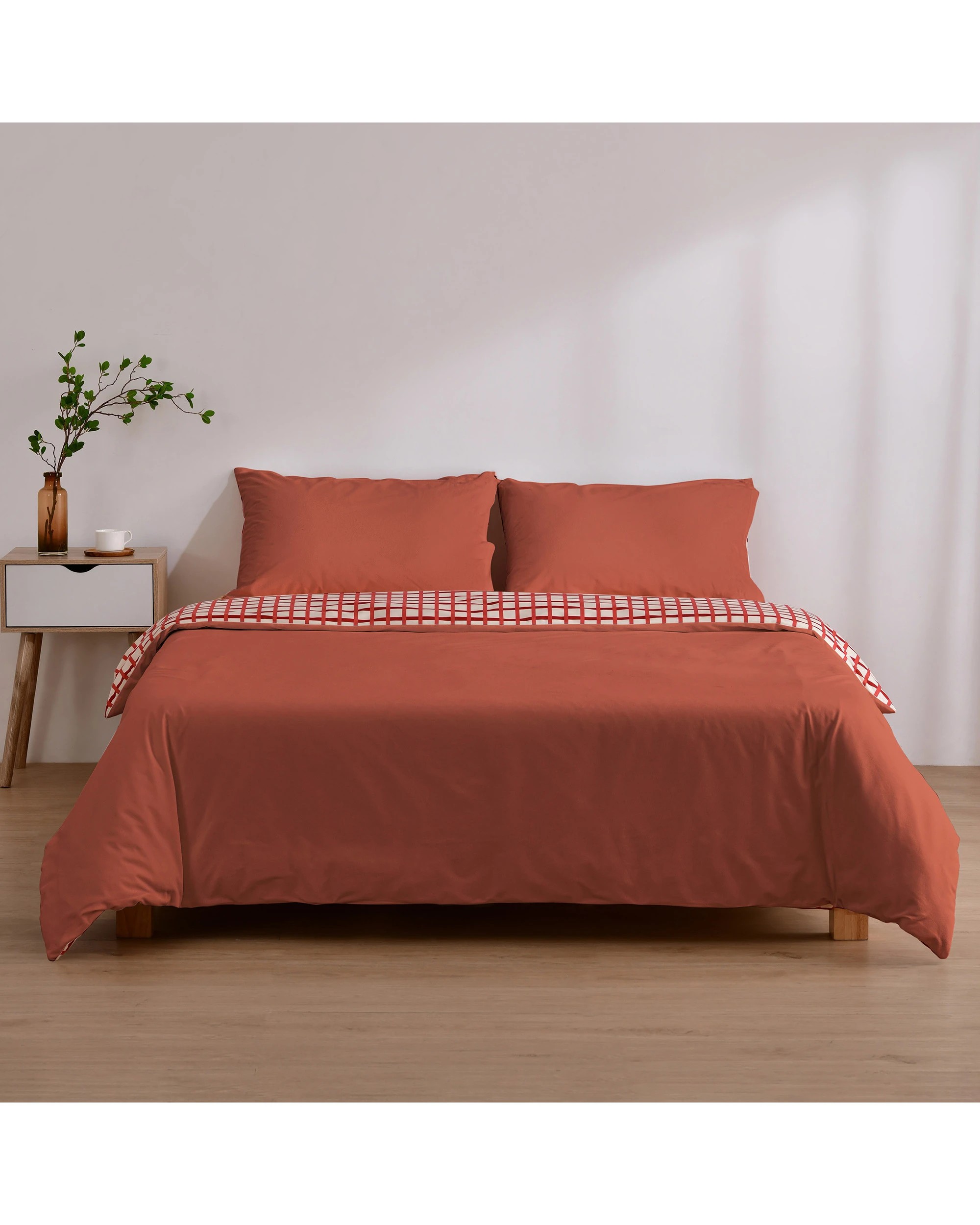 2 Dreamaker Micro Flannel Reversible Grid Quilt Cover Set - King Bed - Sienna, 2 of 9