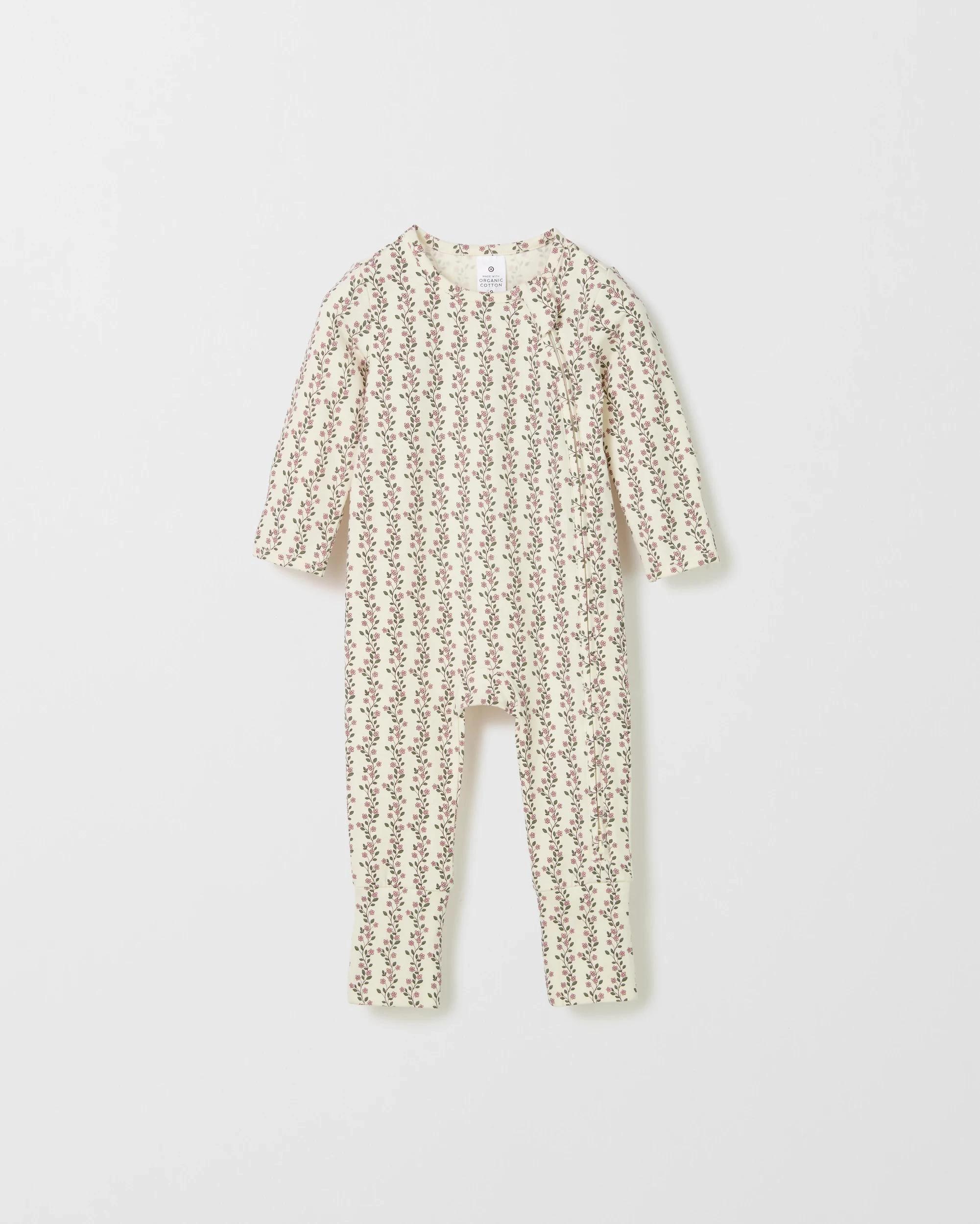 2 Target Baby Organic Cotton 3 Pack Baby Zip Coverall TRAILING FLORAL CREAM, 2 of 5