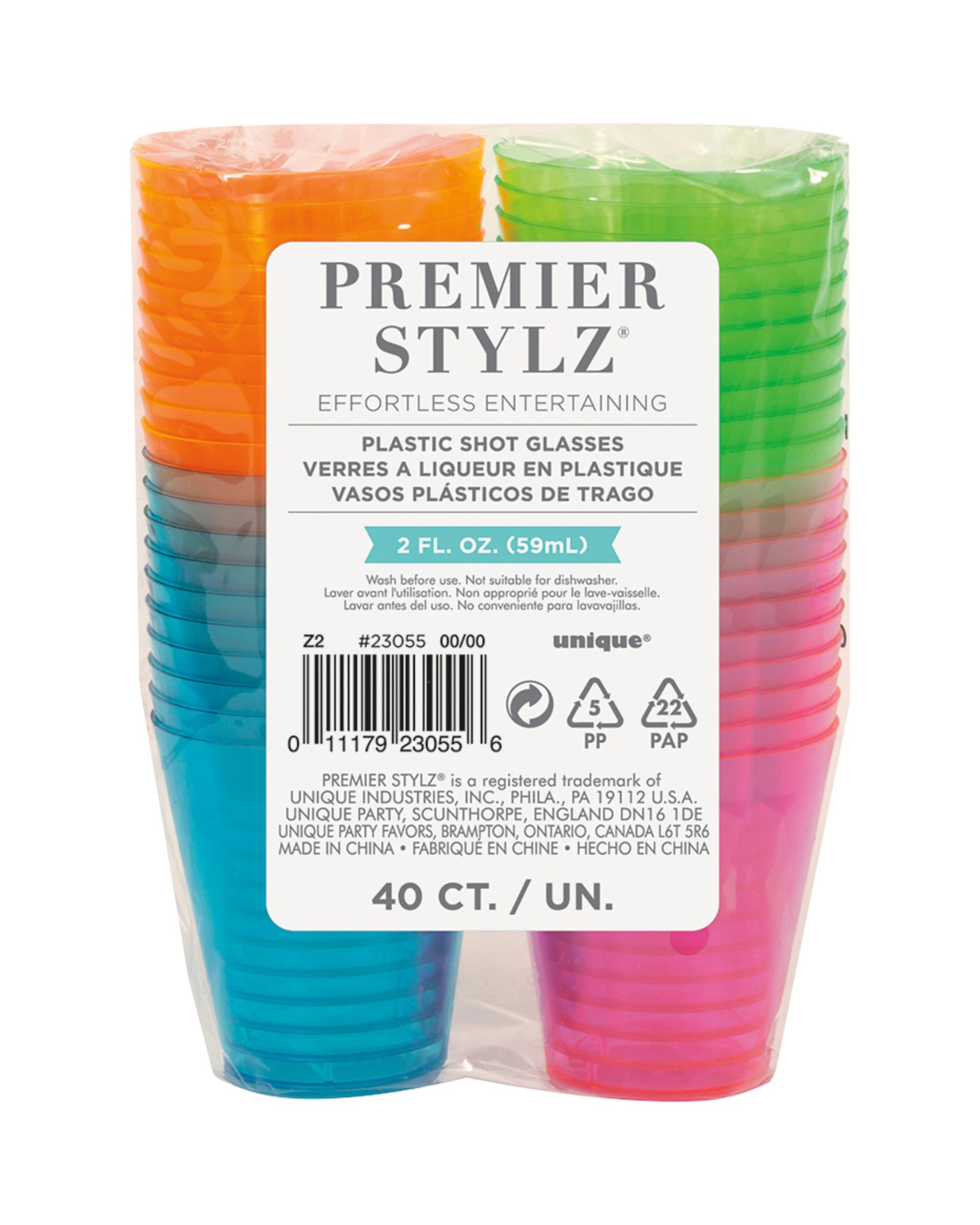 3 Unique Neon Coloured Shot Glasses 59mls Pack of 40, 3 of 3