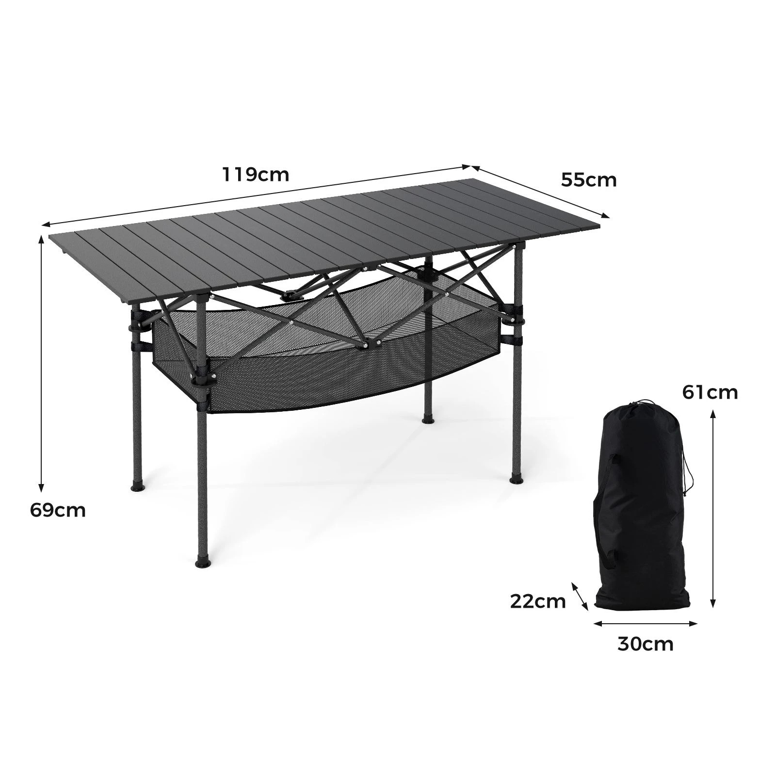 3 Costway Patio Folding Camping Table Aluminum Roll-up Picnic Table w/Portable Carry Bag - Black, 3 of 3