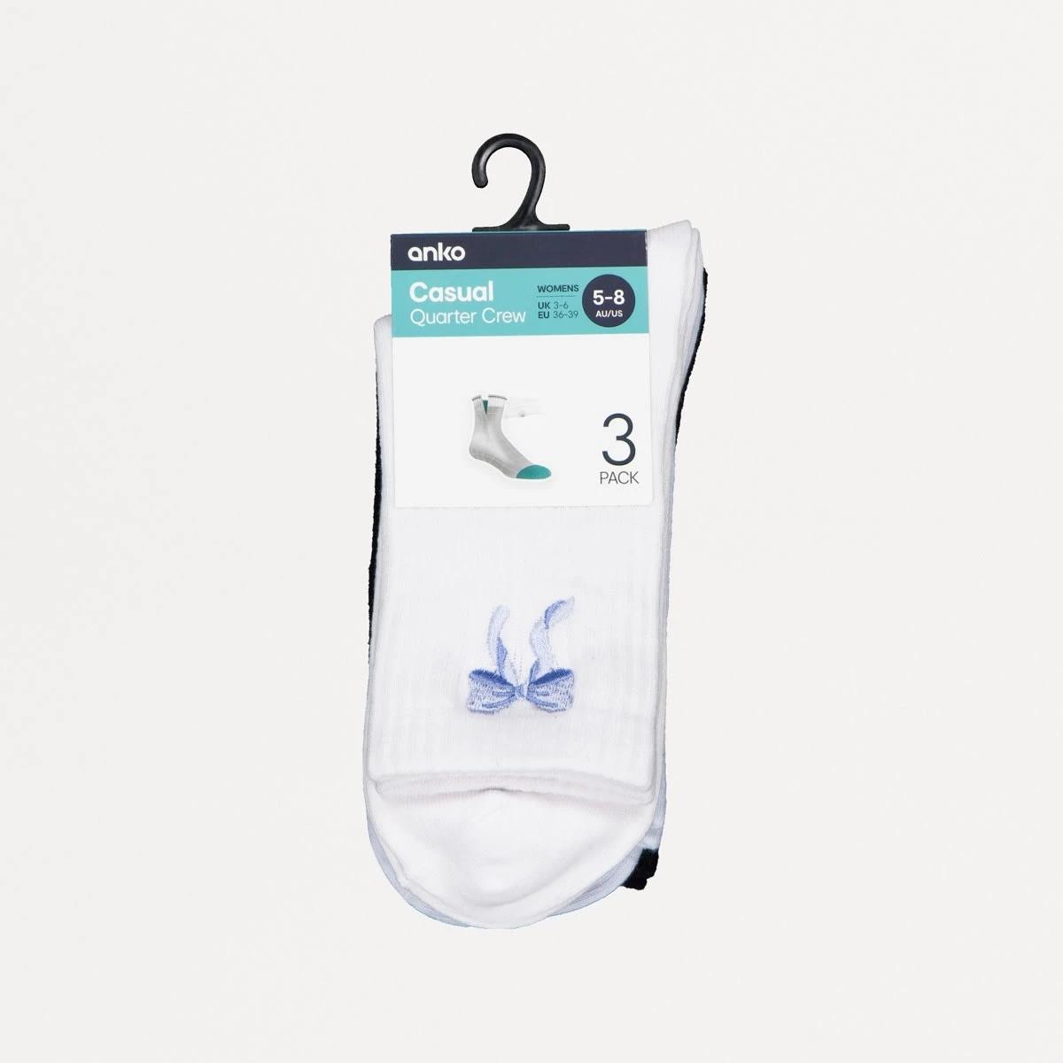 3 3 Pack Rib Quarter Crew Socks BOW CREW, 3 of 3