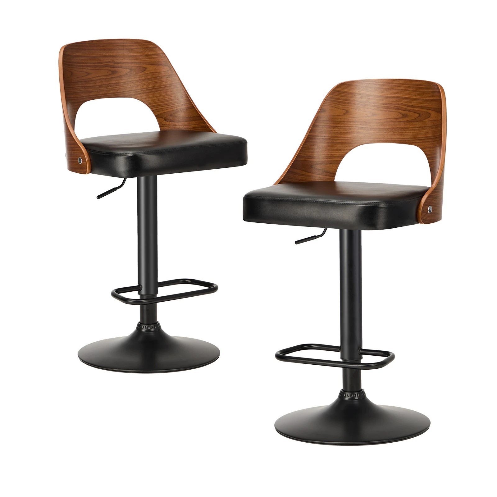 1 Oikiture 2x Bar Stools Swivel Counter Stool Kitchen Gas Lift Chairs - Black, 1 of 9