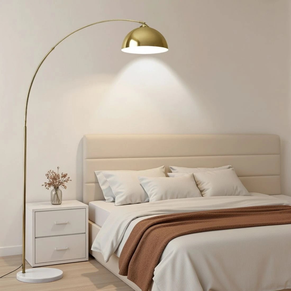 5 Artiss Modern Arched Floor Lamp Gold Brass Standing Heavy-Duty Marble Base for Living - Gold, 5 of 6