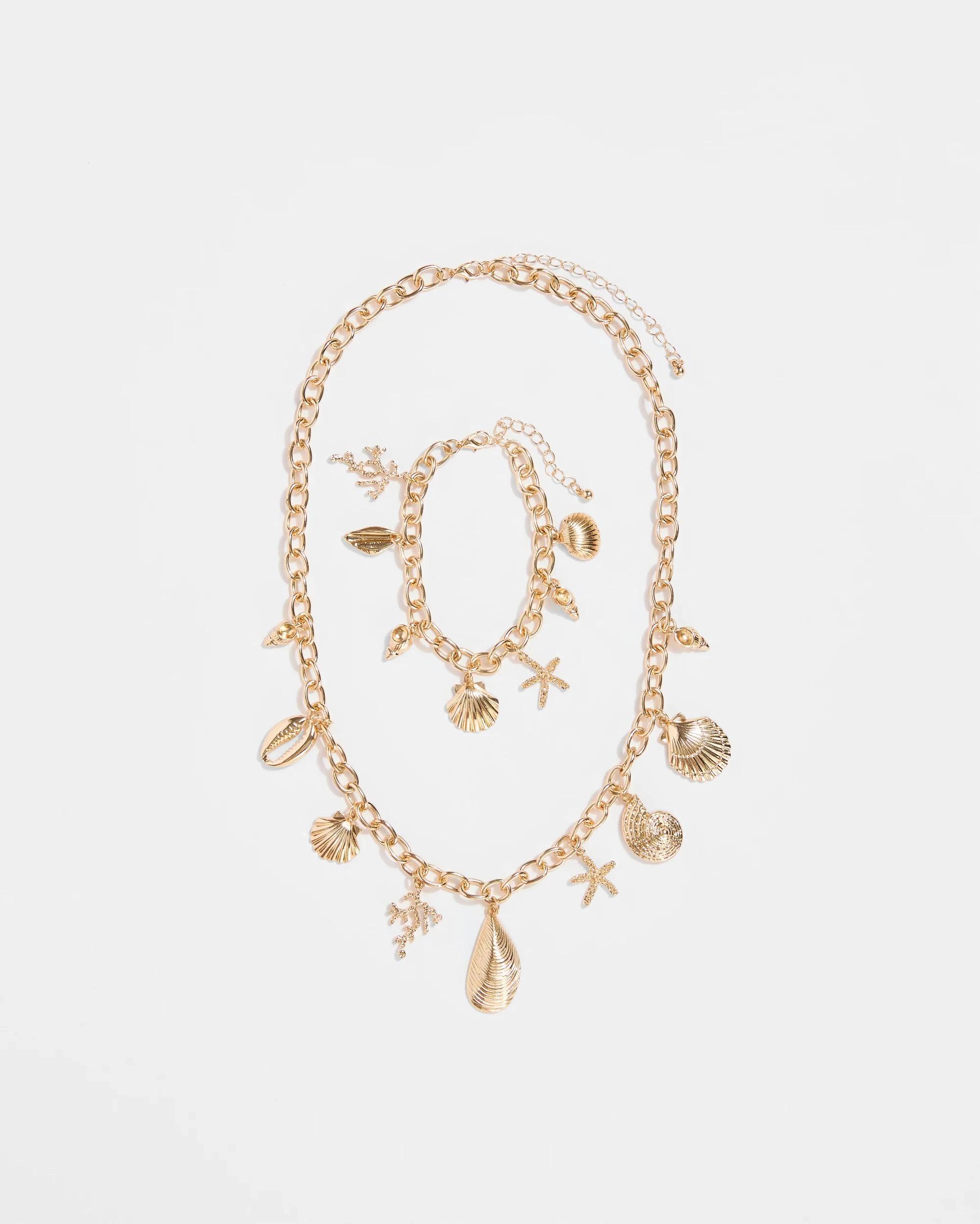 1 Target Shell Charm Necklace and Bracelet Set GOLD, 1 of 2