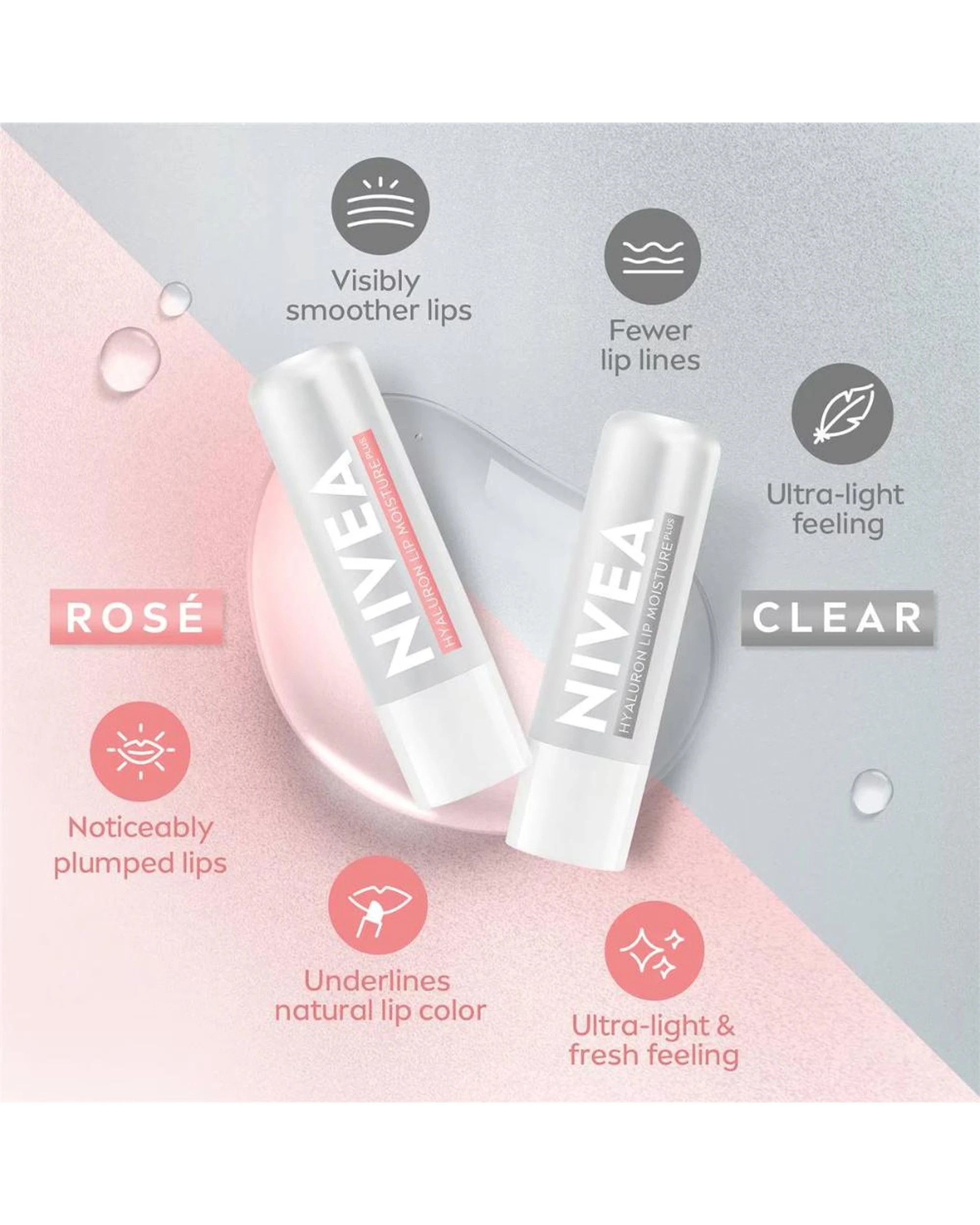 6 6 x Nivea Lip Moisture Plus Hyaluron Lip Balm 5.2g - Sheer Rose - Clear, 6 of 6