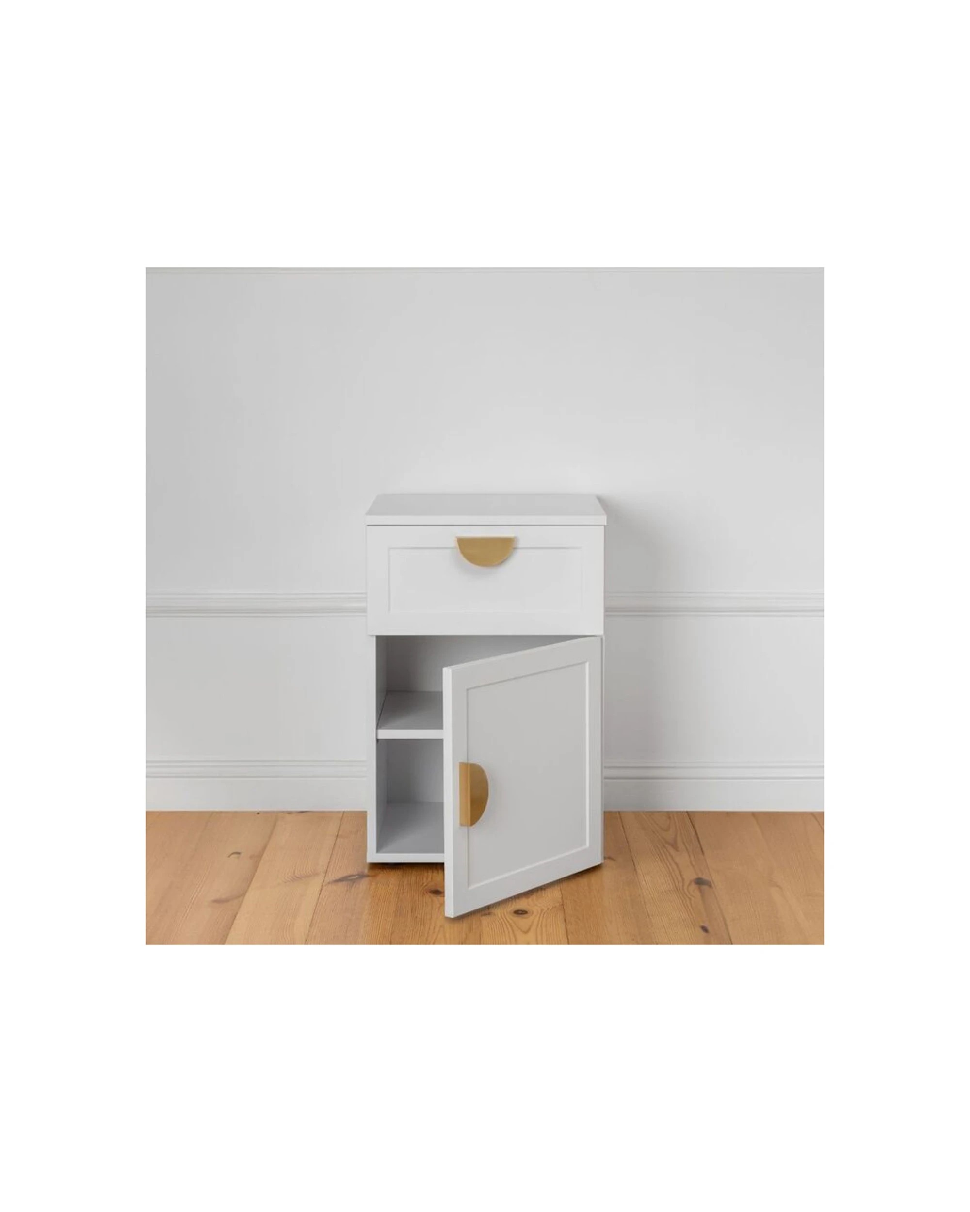 3 European Cabinetry Porto Bedside Table Hamptons Brass Half Moon Handle - White, 3 of 4