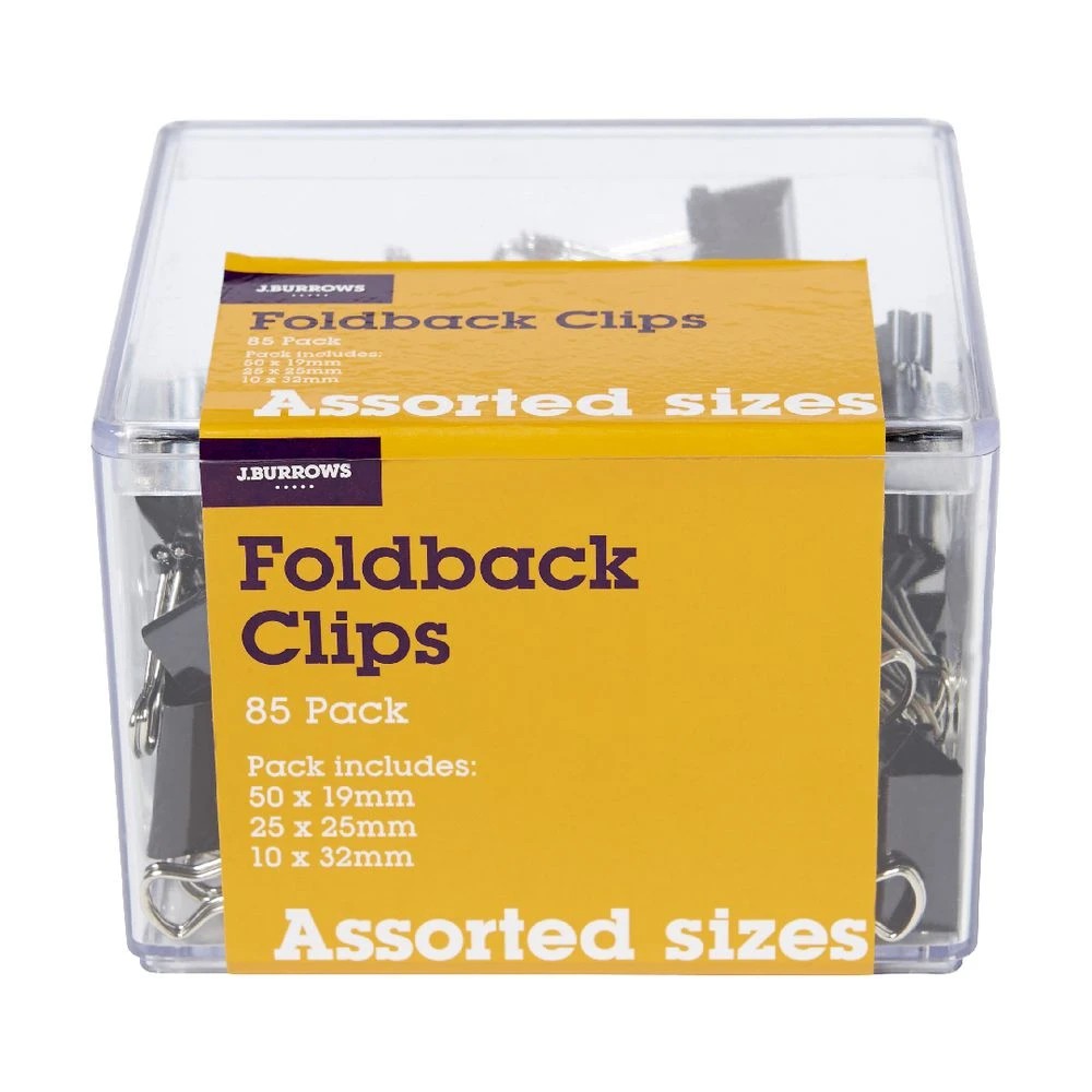 3 J.Burrows Assorted Size Foldback Clips 85 Pack, 3 of 3