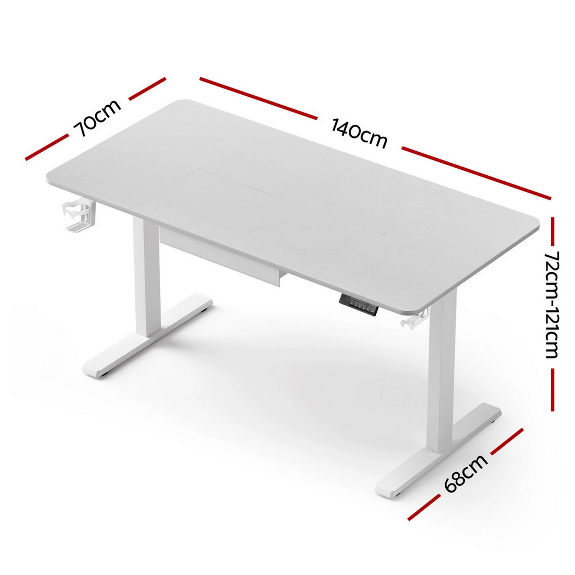 2 Artiss Electric Standing Desk 140cm Adjustable Height Motorised Home Office Desk Drawer - White, 2 of 8