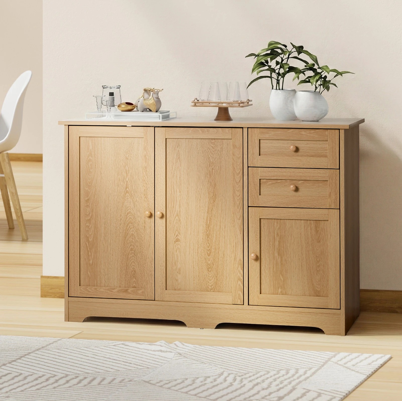 3 Oikiture Buffet Sideboard Storage Cabinet Cupboard - Natural, 3 of 9