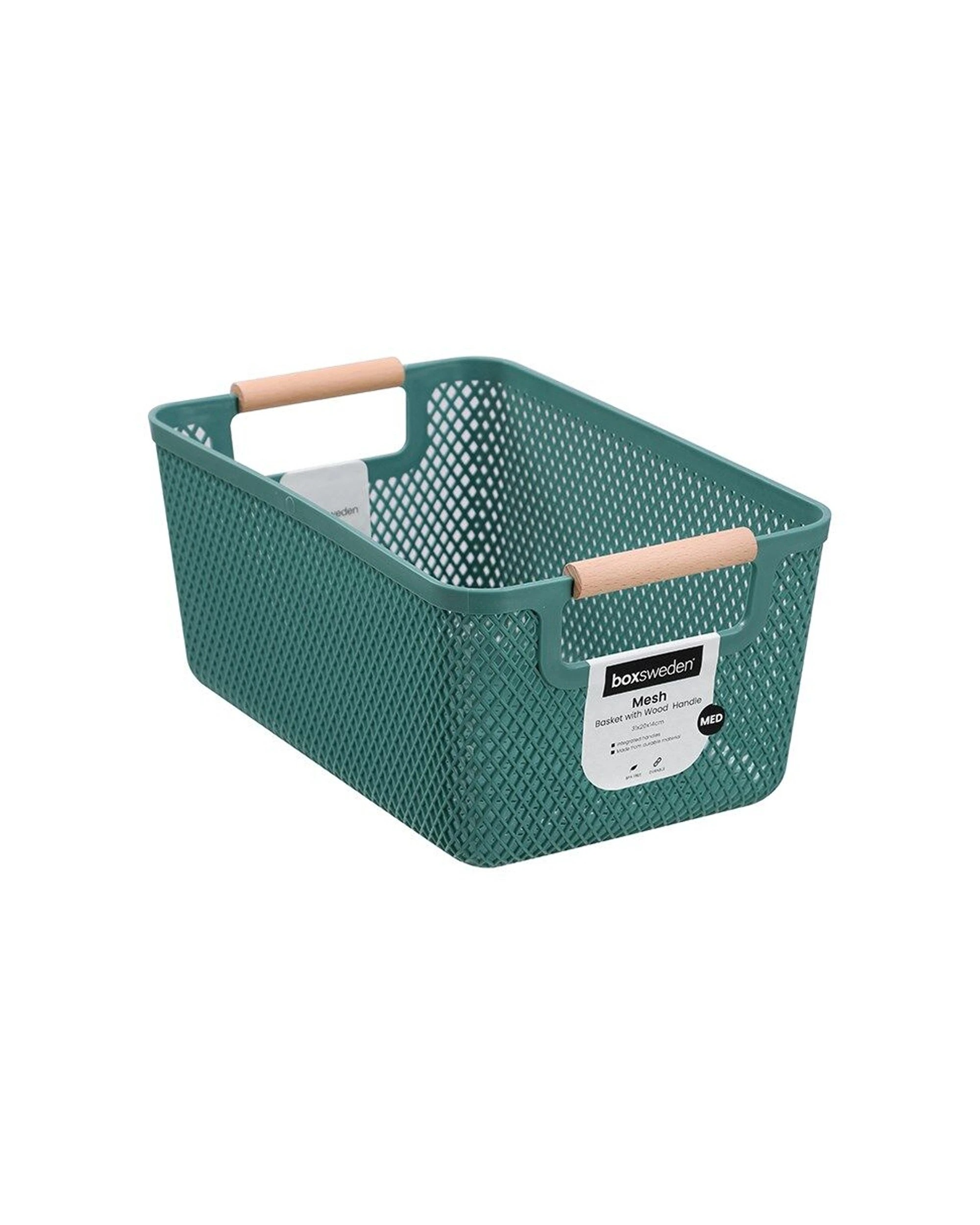 2 Boxsweden 6PK Mesh Plastic Basket Wood Handle Medium 31x20x14cm - Multi, 2 of 7