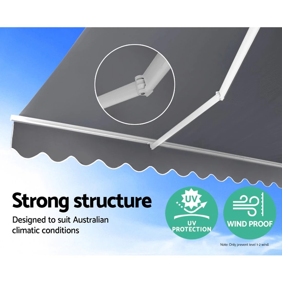 3 Instahut Retractable Folding Arm Awning Manual Sunshade 3Mx2.5M Pearl - Grey, 3 of 6