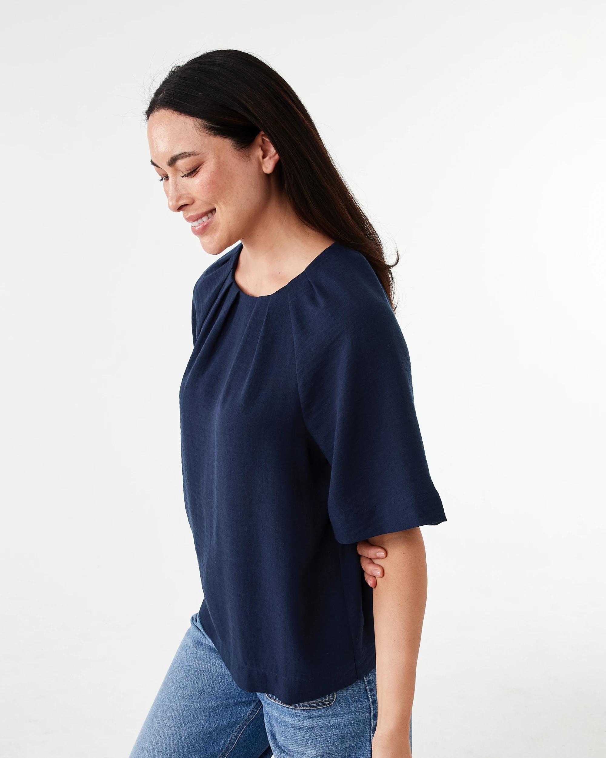 2 Short Sleeve Tuck Top Blu Pcoat, 2 of 7