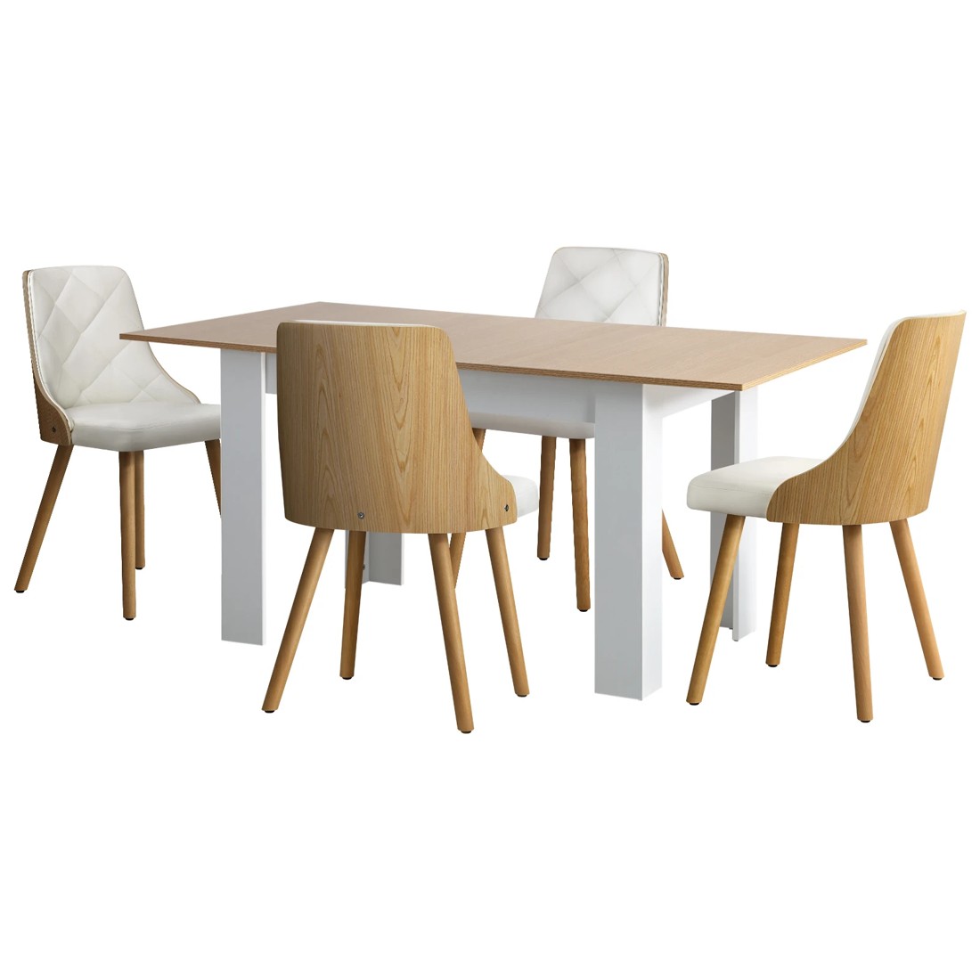 1 Oikiture 160cm Extendable Dining Table With 4pcs Dining Chairs Pu Leather
 - Multi, 1 of 10