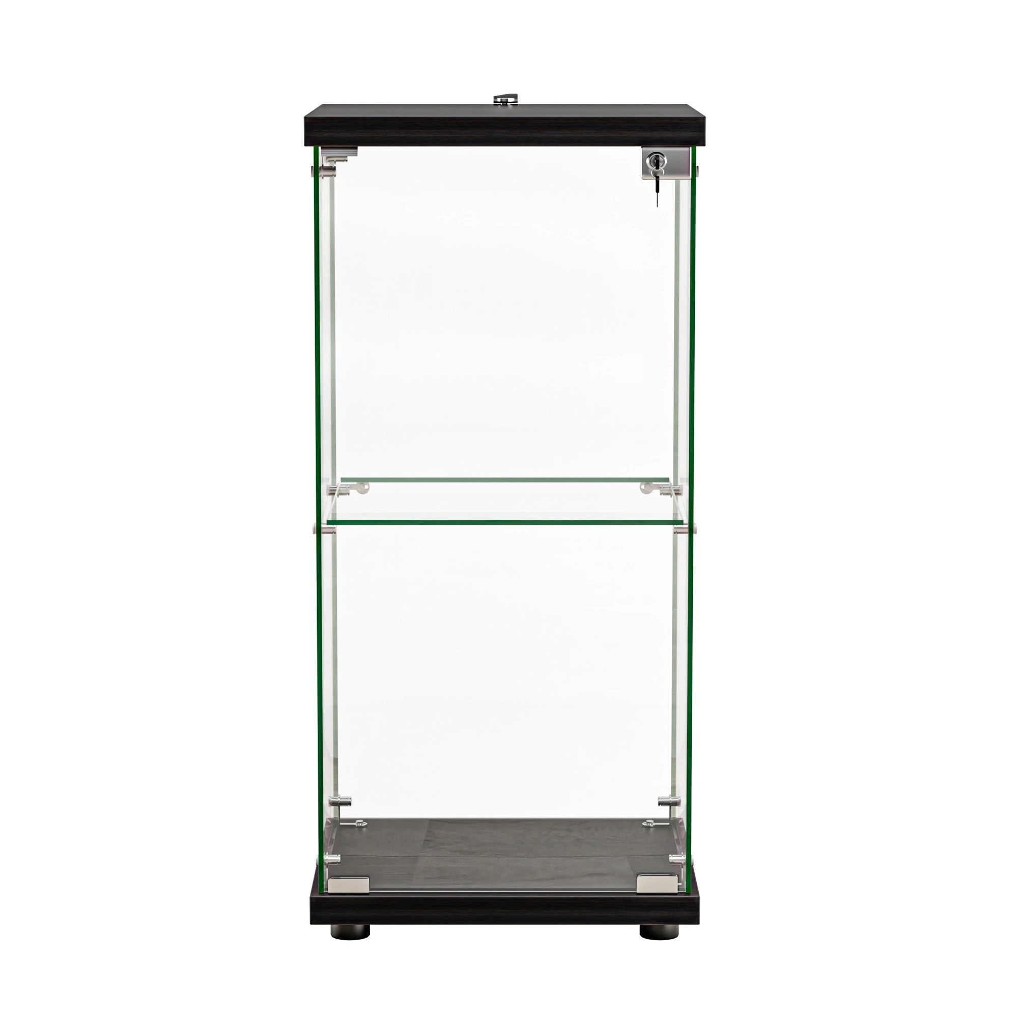 2 Stacked Display Cabinet 2-Tier Glass Door with LED lights - Black, 2 of 9