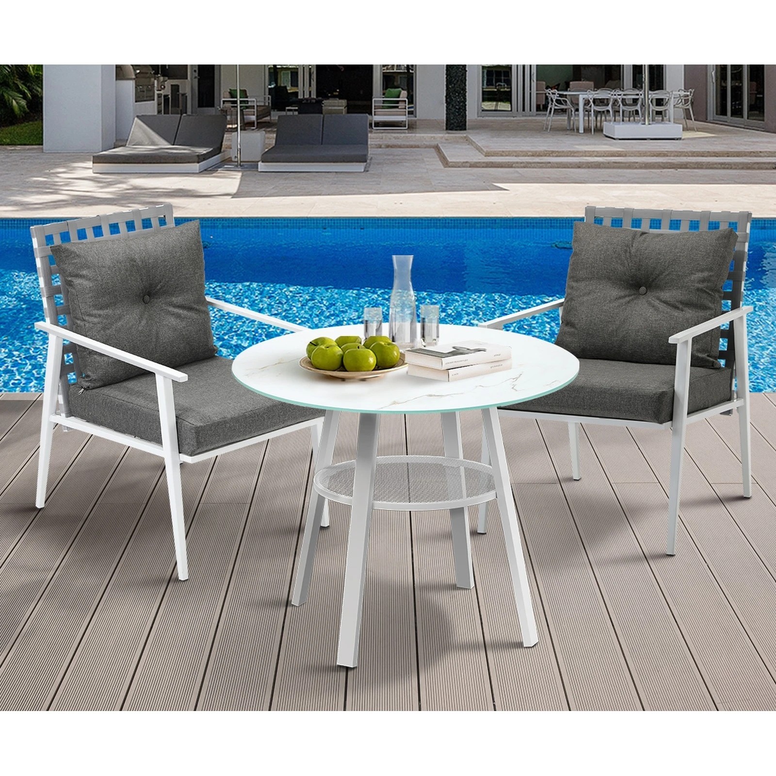 4 Livsip Outdoor Dining Set Patio Furniture Setting 3PCS Marble Table Rattan Chair - Multi, 4 of 9