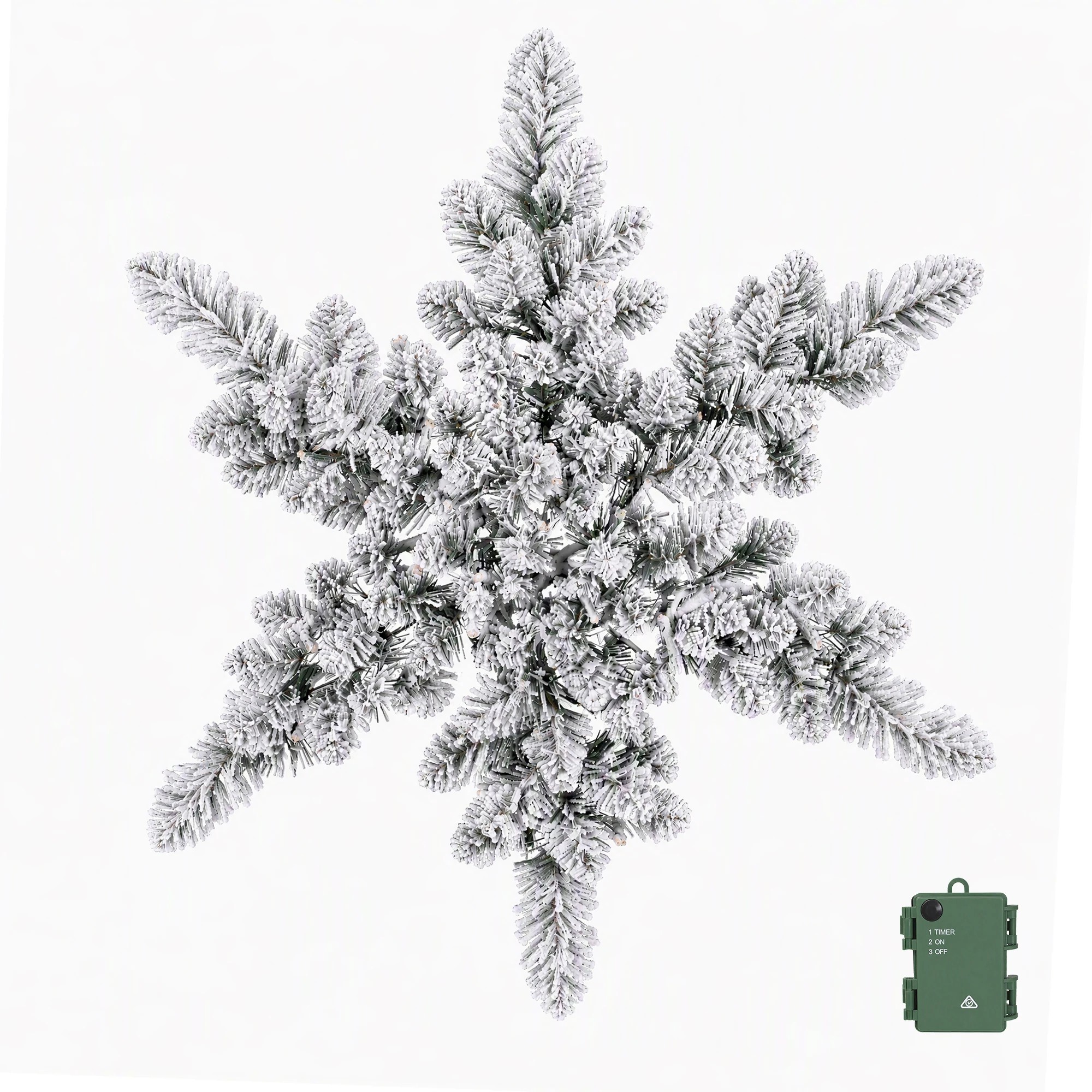 3 Jingle Jollys 60cm Flocked Snowflake Christmas Wreath Garland Pre-Lit 40 LED Light Decor - Green, 3 of 7