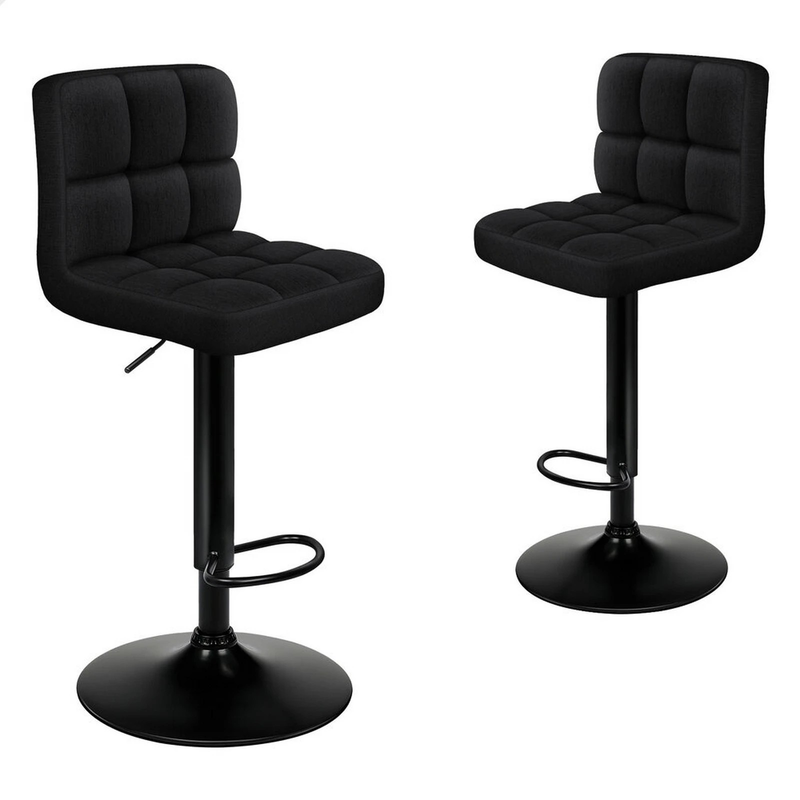 1 Alfordson 2x Bar Stools Ralph Kitchen Swivel Chair Fabric Gas Lift - Black, 1 of 7