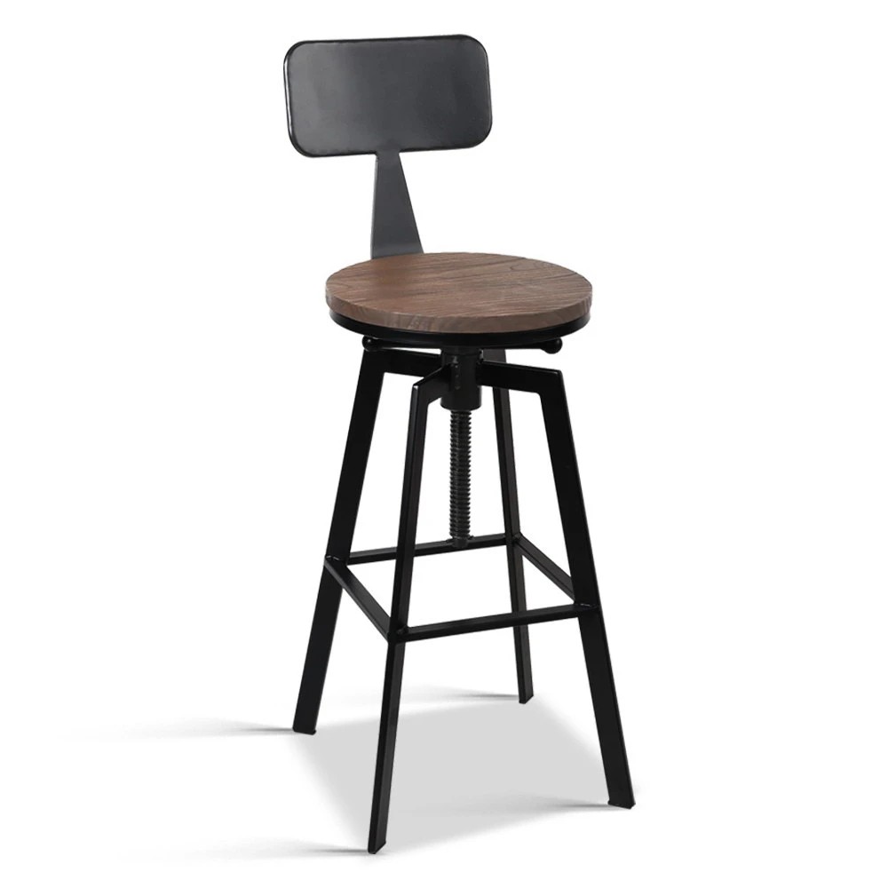 1 Artiss Bar Stools Adjustable Wood Stool w/Backrest - Black, 1 of 7
