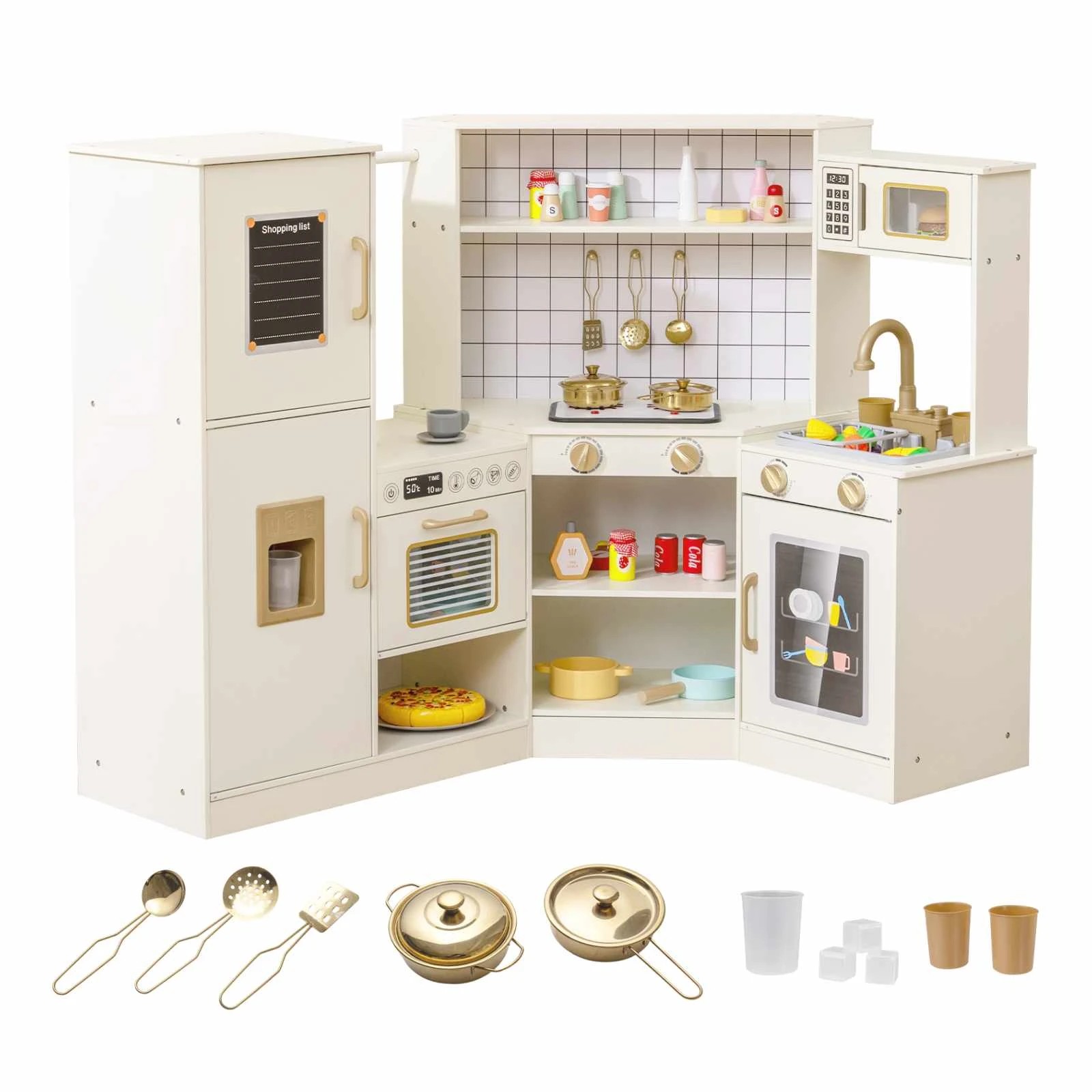 1 Costway Corner Play Kitchen Kitchen Playset w/Ice Dispenser, 1 of 1