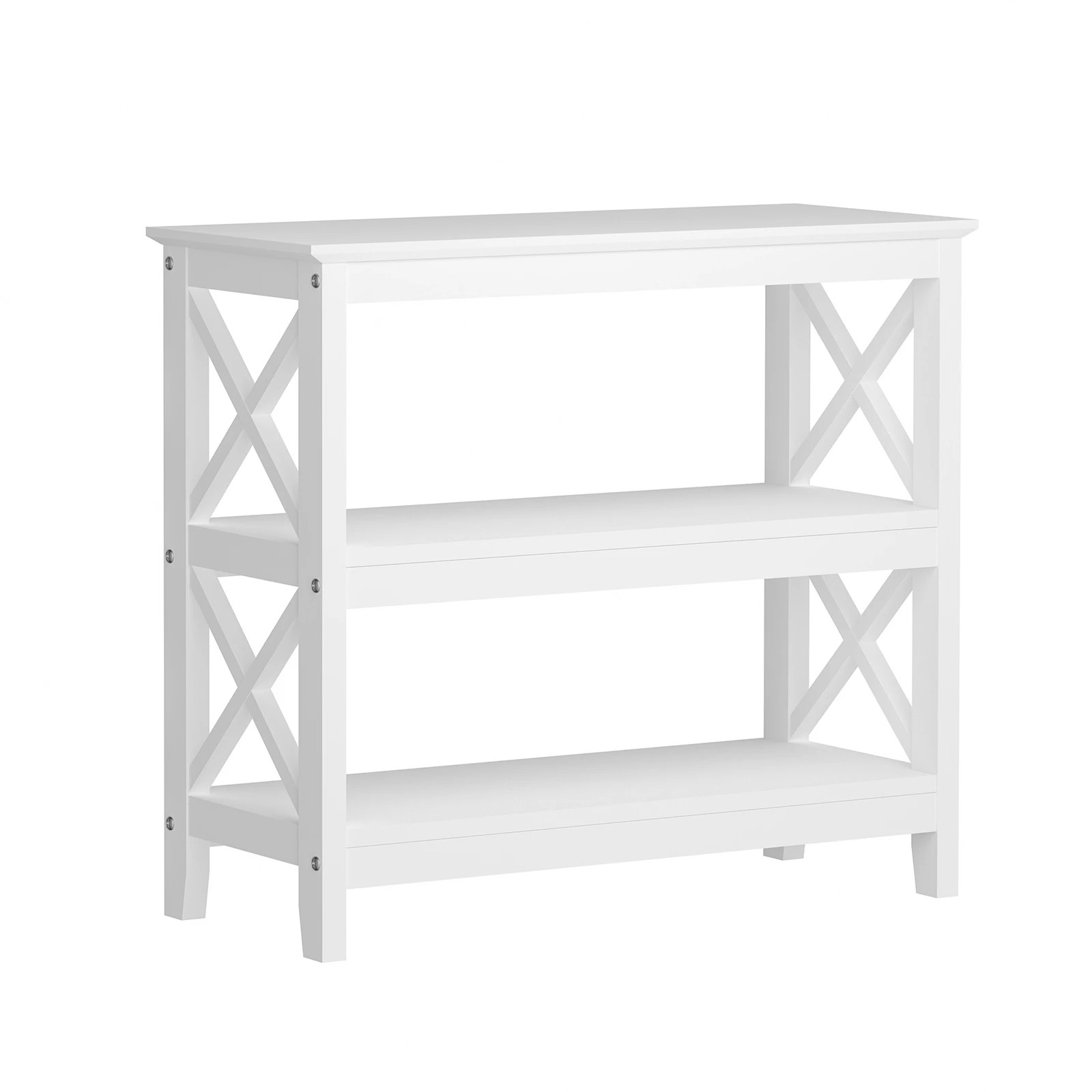 1 Oikiture 3-tier Console Table X-design Wood Sofa Table Hall Side Entry
 - White, 1 of 10