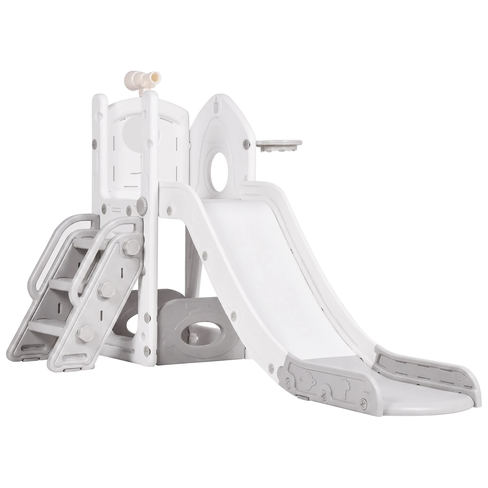 1 Advwin 6 in 1 L-Shaped Toddler Slide Indoor Baby Slide Kids Playset Outdoor Playground - Grey, 1 of 9
