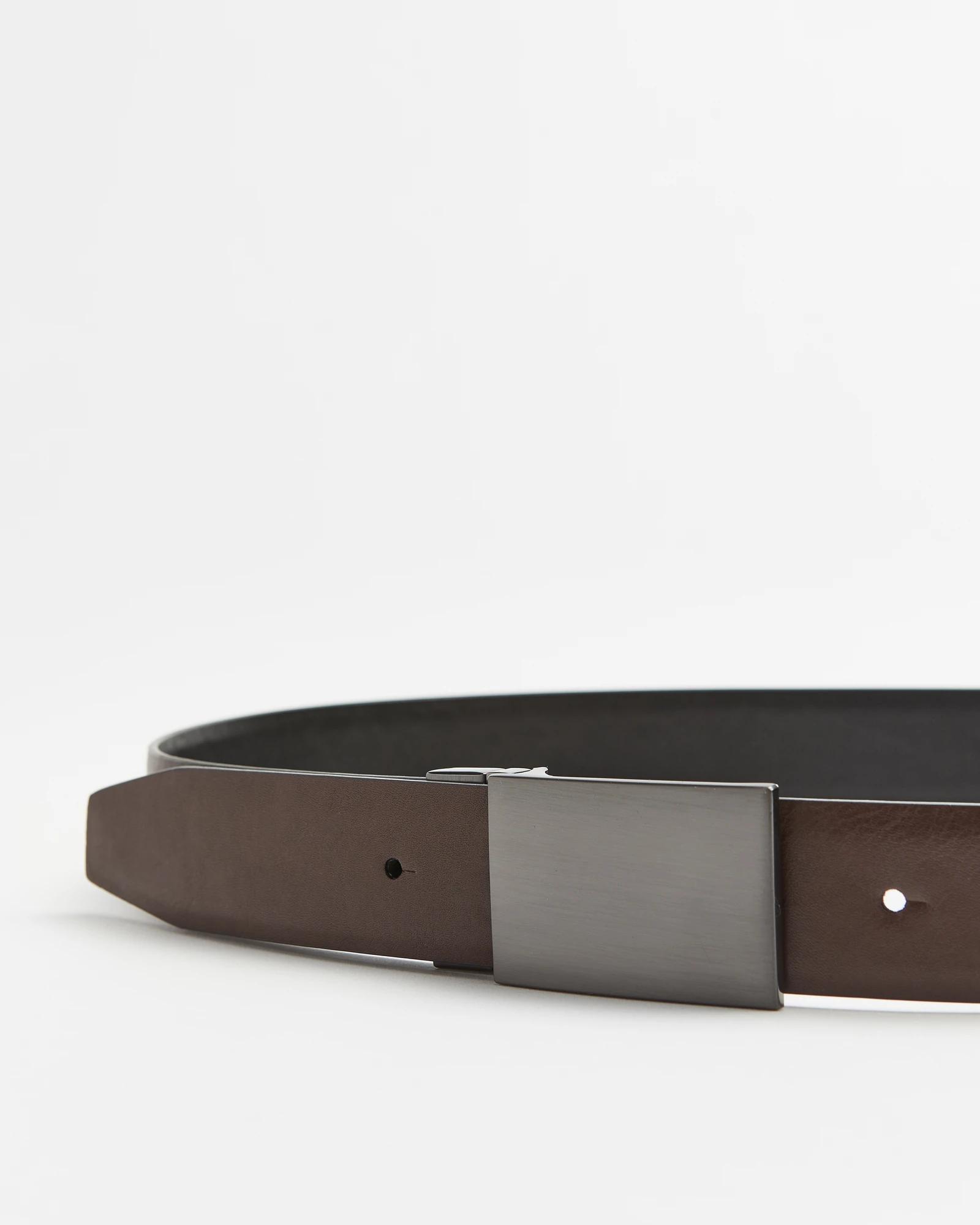 2 Target Mens Leather Plate Buckle Reversible Belt BLACK BROWN, 2 of 5