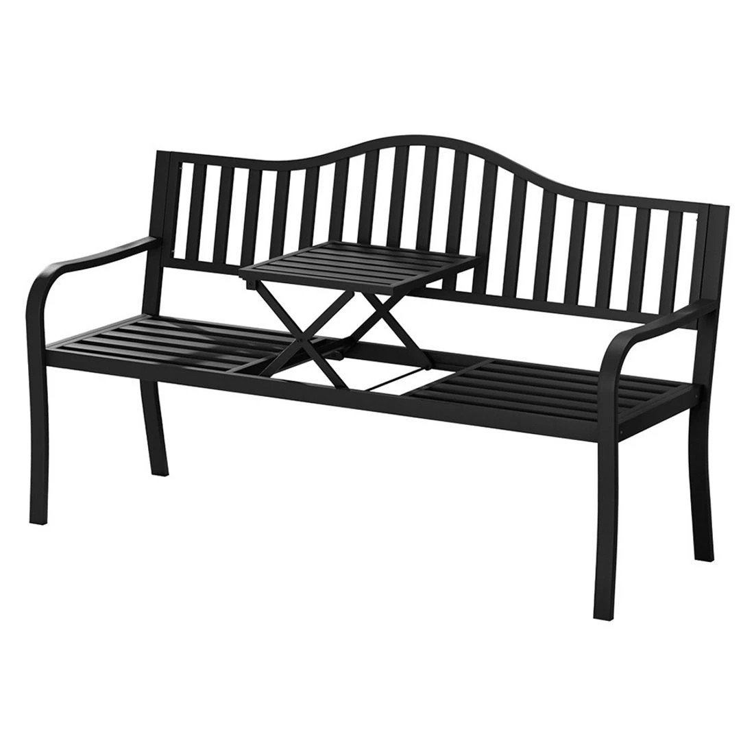 1 Gardeon Outdoor Garden Bench Seat Loveseat Steel Foldable Table Patio Furniture - Black, 1 of 3
