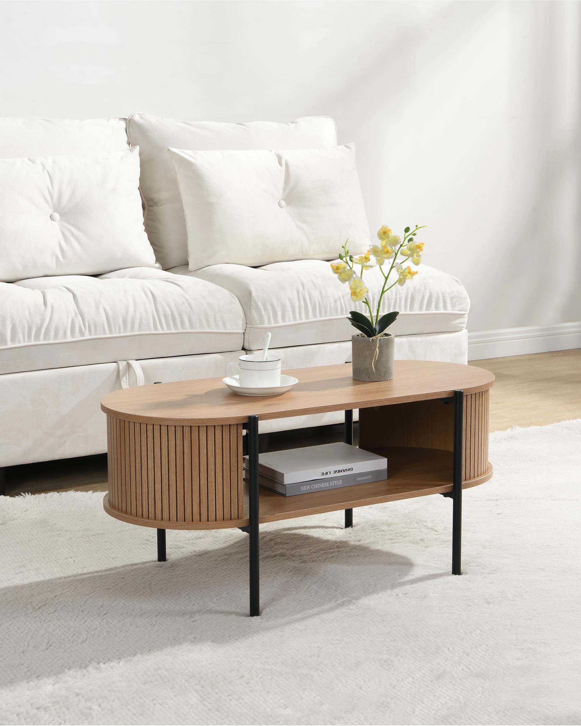 2 Kodu Coffee Table Oval Oak - Black, 2 of 10