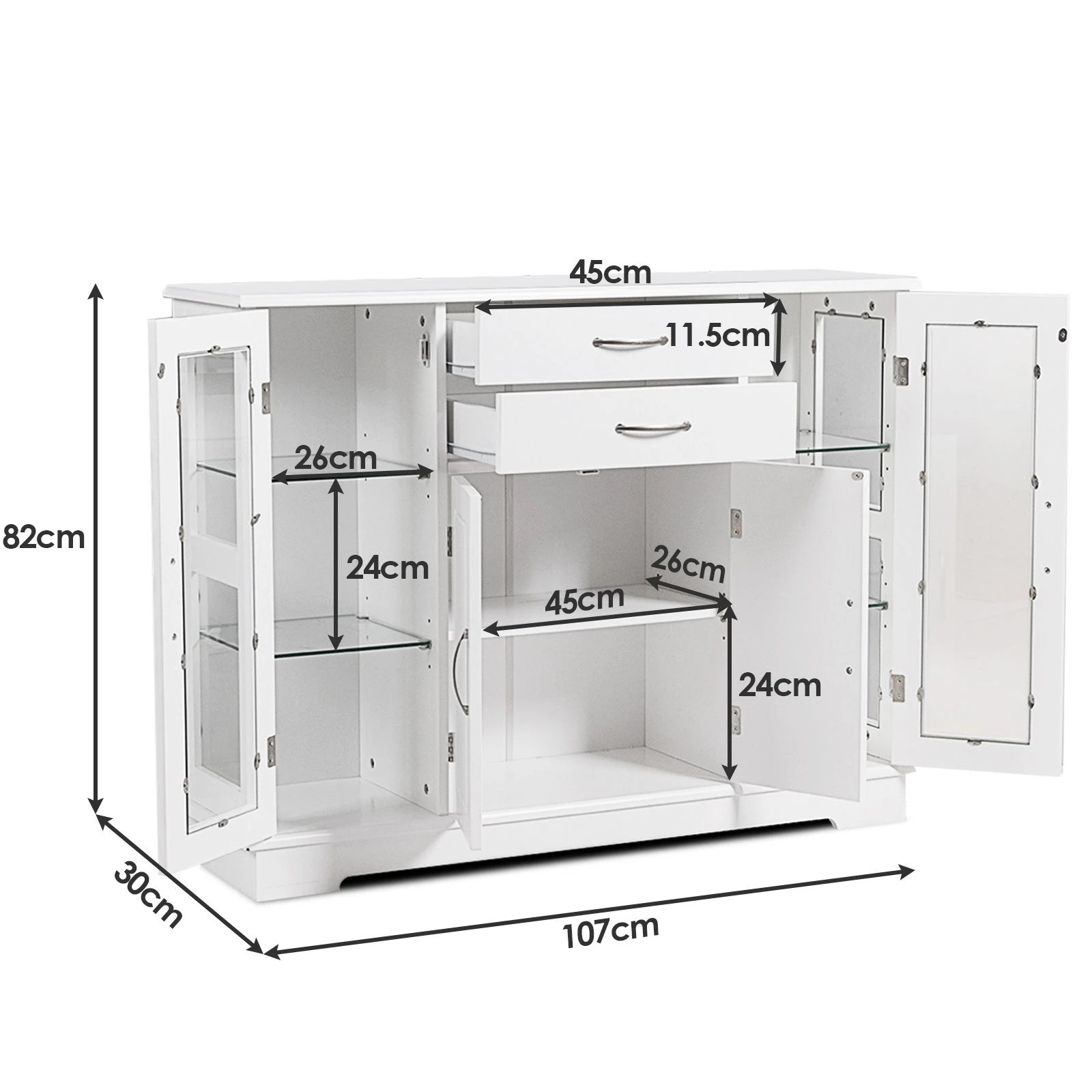 2 Costway Sideboard Display Cabinet Glass Doors, 2 of 5