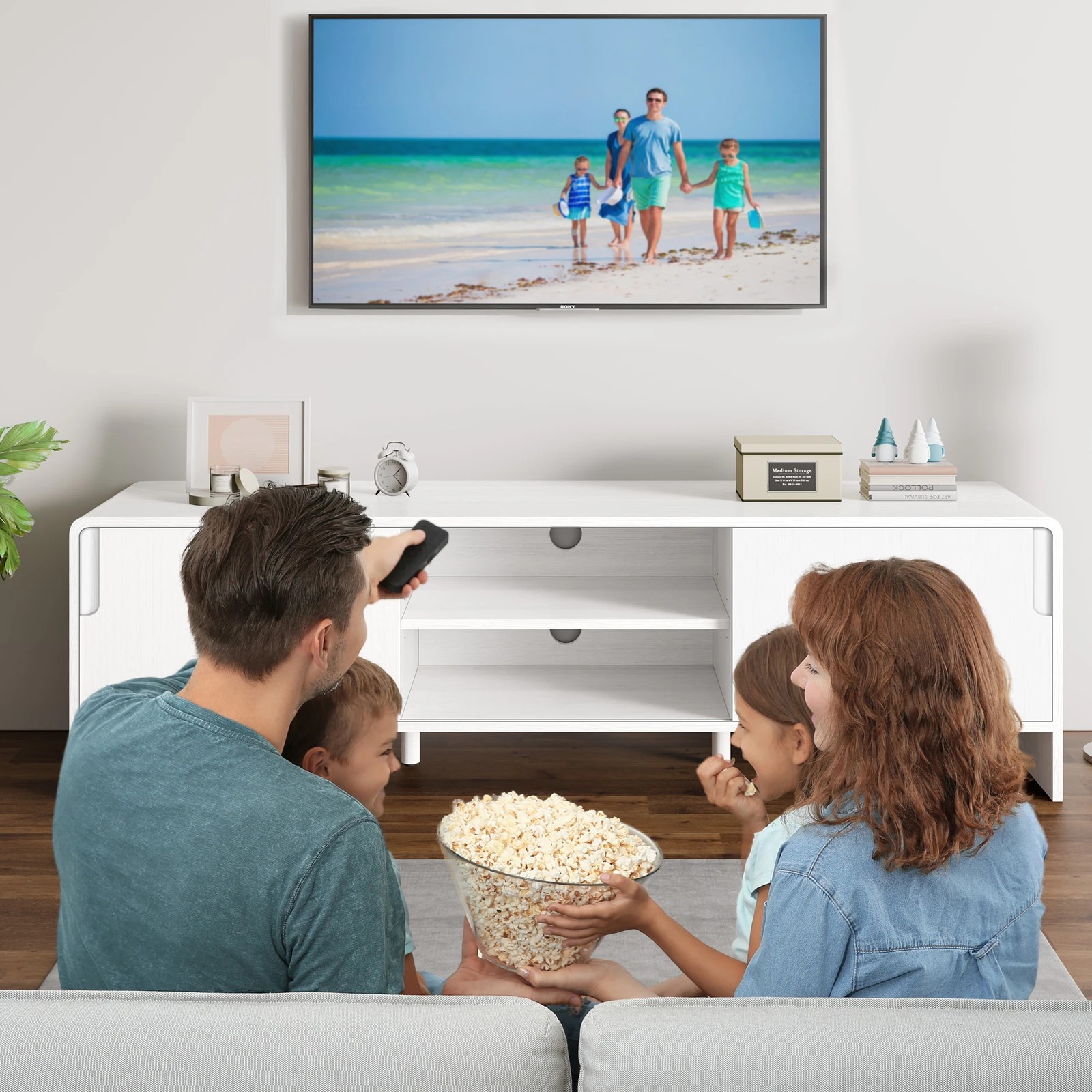 7 Alfordson Entertainment Unit TV Cabinet Stand 150cm Storage Sliding Doors Shelf - White, 7 of 10