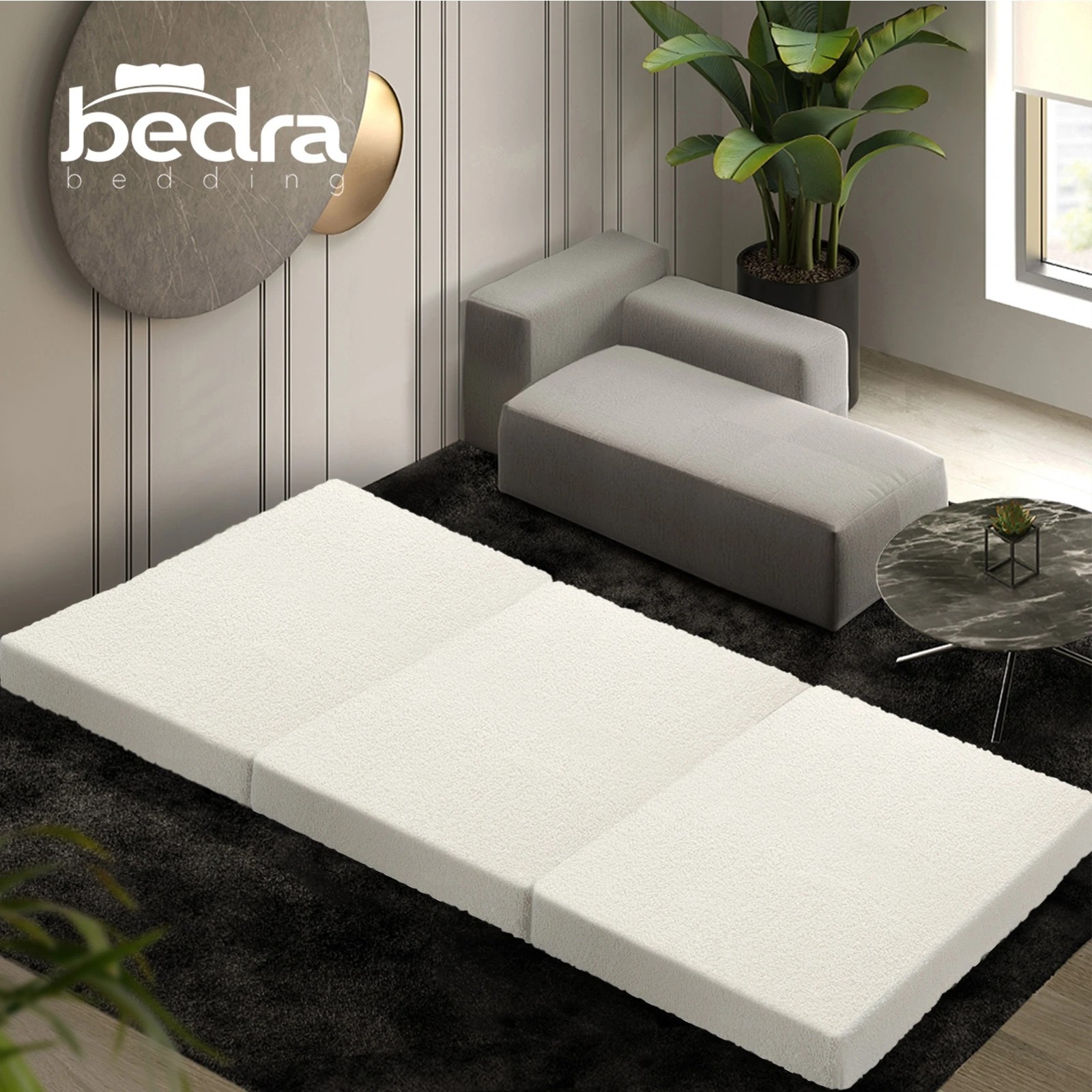 4 Bedra Bedding Folding Foam Mattress Sherpa Fleece Portable 3-fold Foldable Bed Double - White, 4 of 6