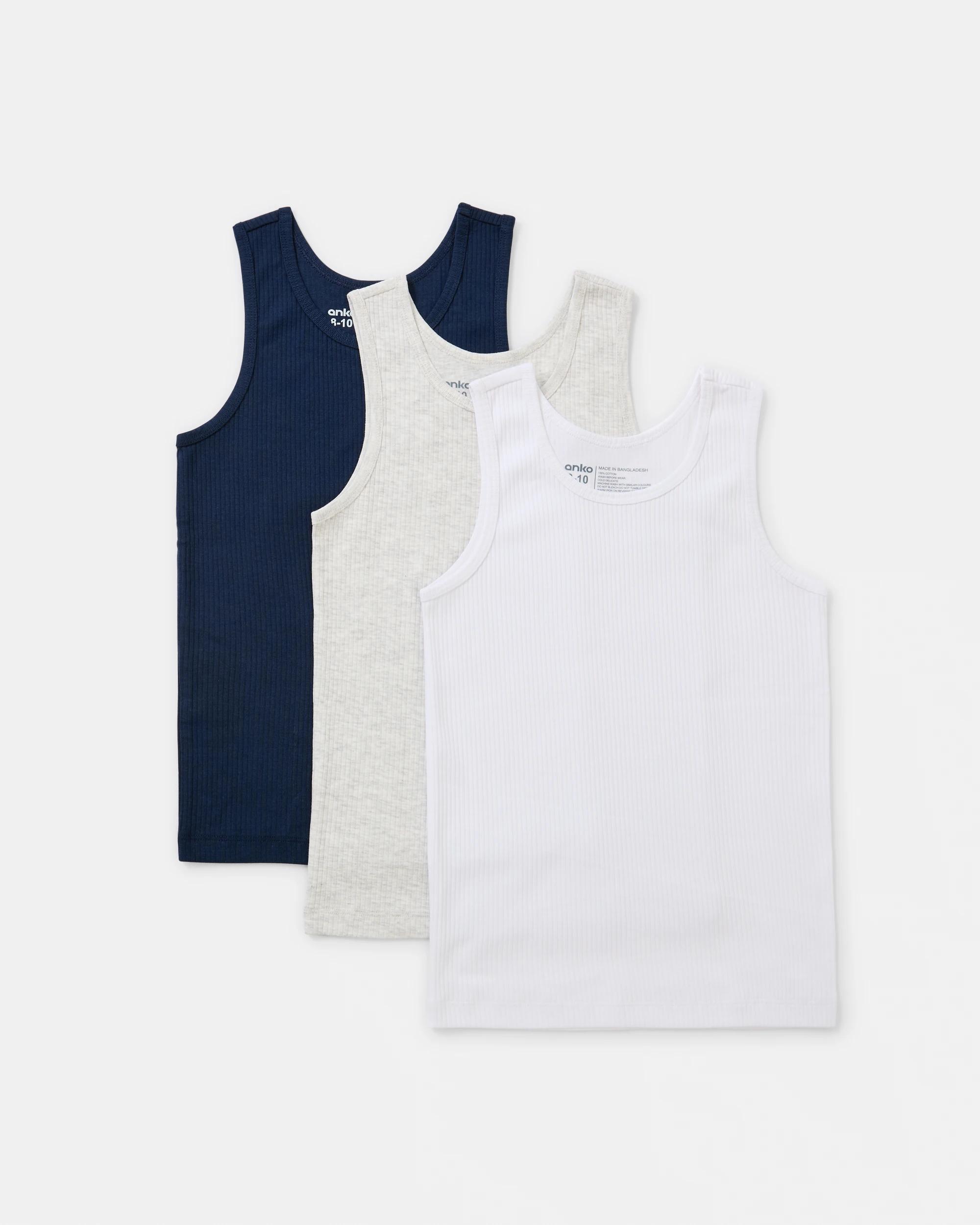 1 3 Pack Singlets White/navy, 1 of 6