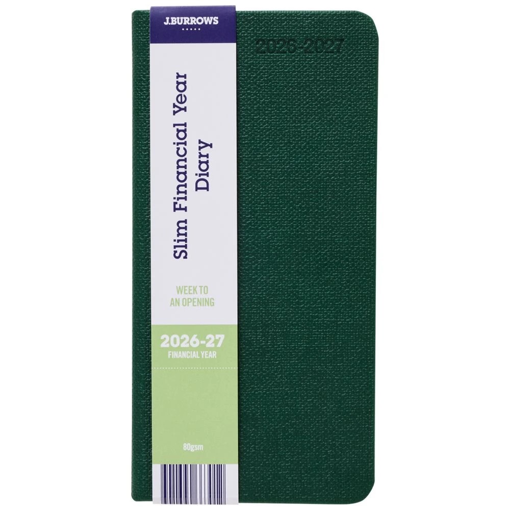 1 J.Burrows Slim Week to View Textured FY26/27 Diary Green, 1 of 6