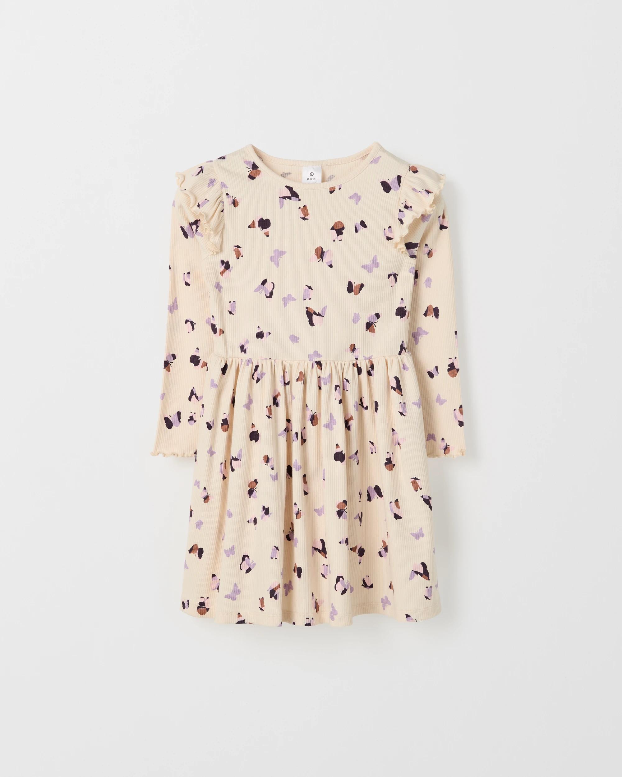 1 Target Kids Australian Cotton Long Flutter Sleeve Core Dress CREAM, 1 of 1